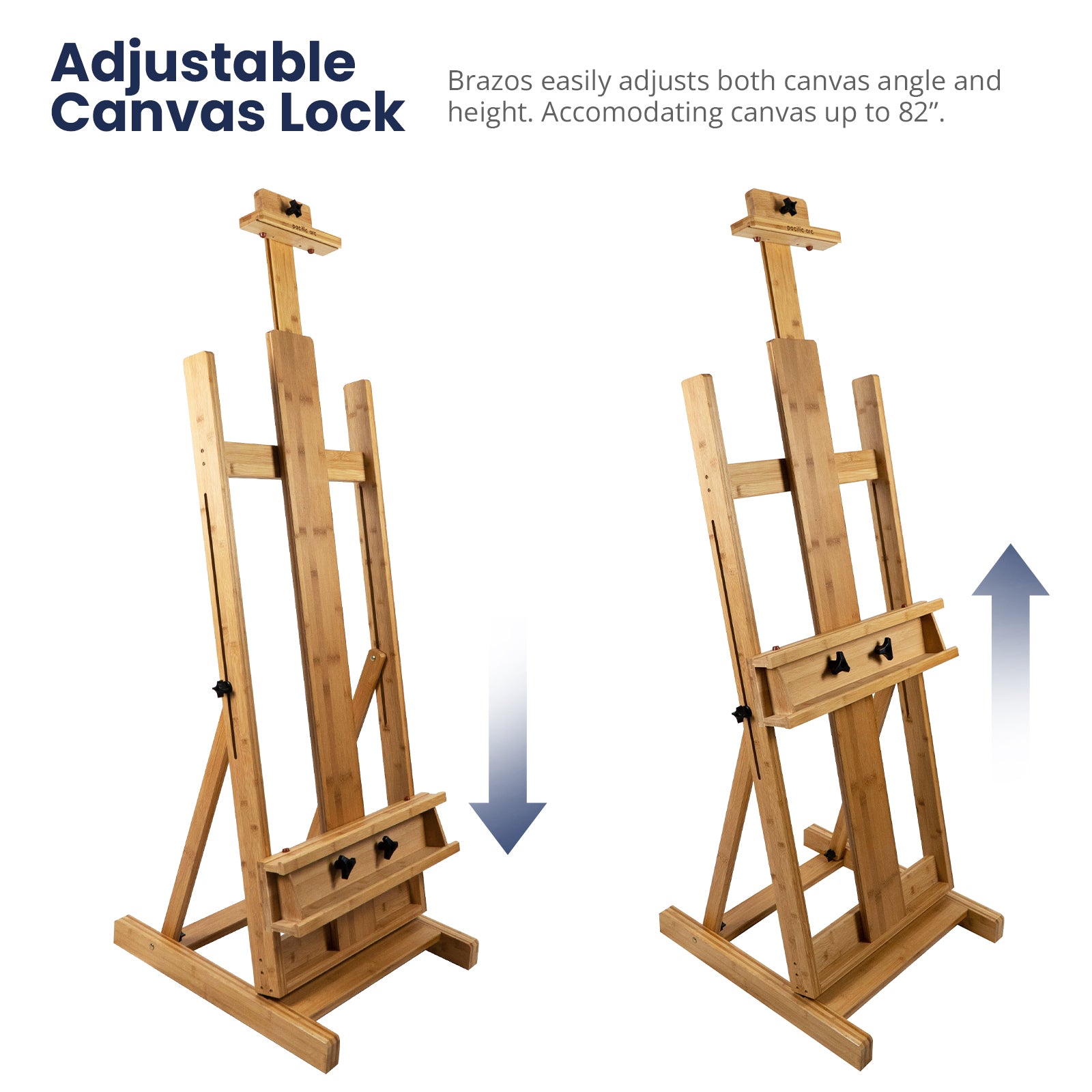 Pacific Arc Large Studio H-Frame Easel - Solid Bamboo Wood Artist Easel Adjustable Movable Tilting Easel, Floor Painting Easel Stand, Holds Canvas Art up to 81"