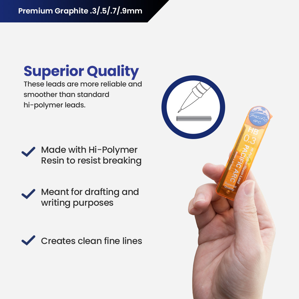 Pacific Arc Mechanical Pencil Refill lead,- 96 or 72 leads - 2H, H, HB, or B - For Art, Sketching, Technical Drawing