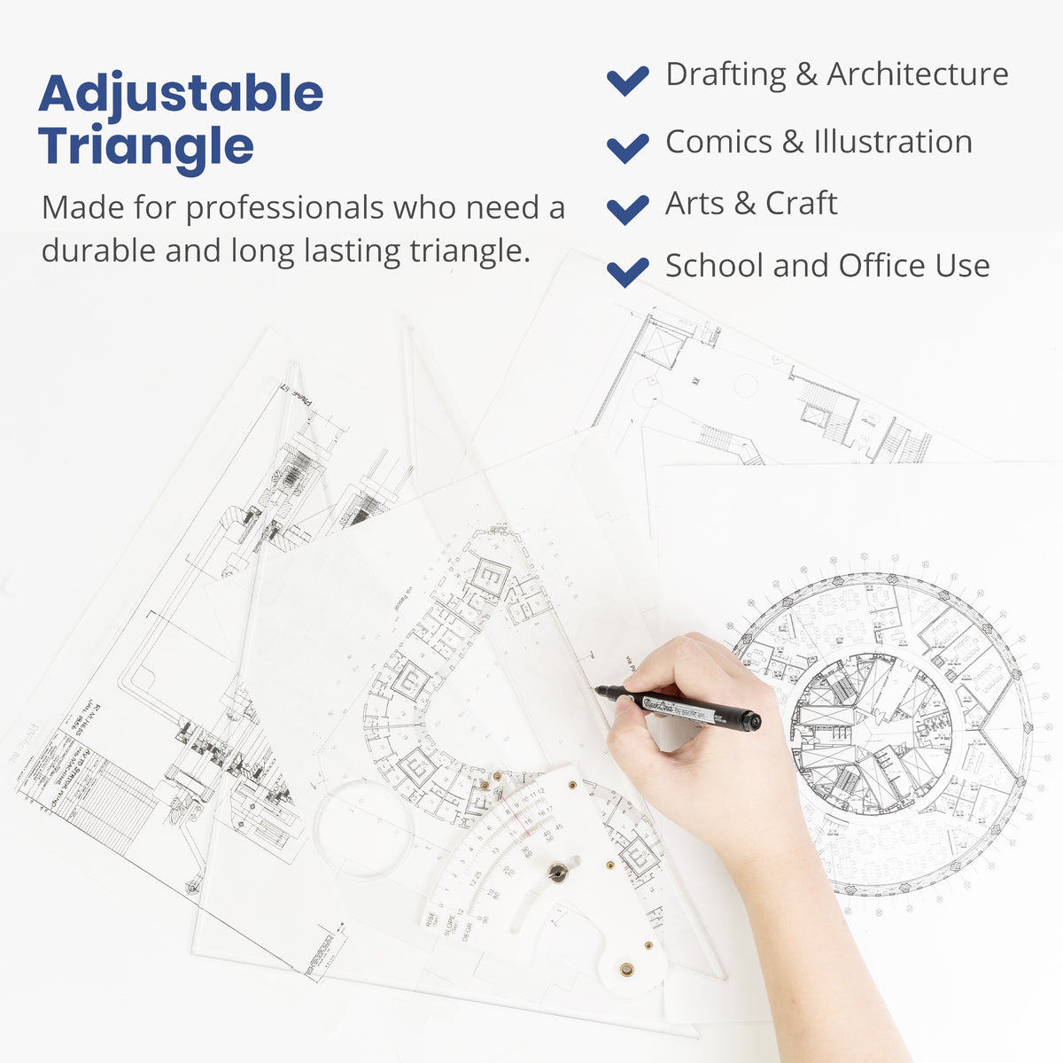 Pacific Arc Adjustable Triangle Plain or Inking Edge for Drafting, Architect, Engineer