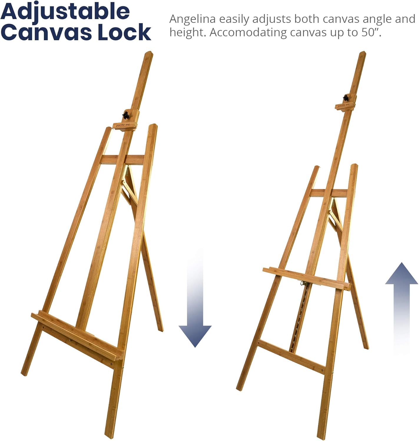 Pacific Arc Lyre-Style Solid Bamboo Artist Studio Easel, Holds up to 50" Canvas, for Artists, Hobbyists, Students, and Professionals