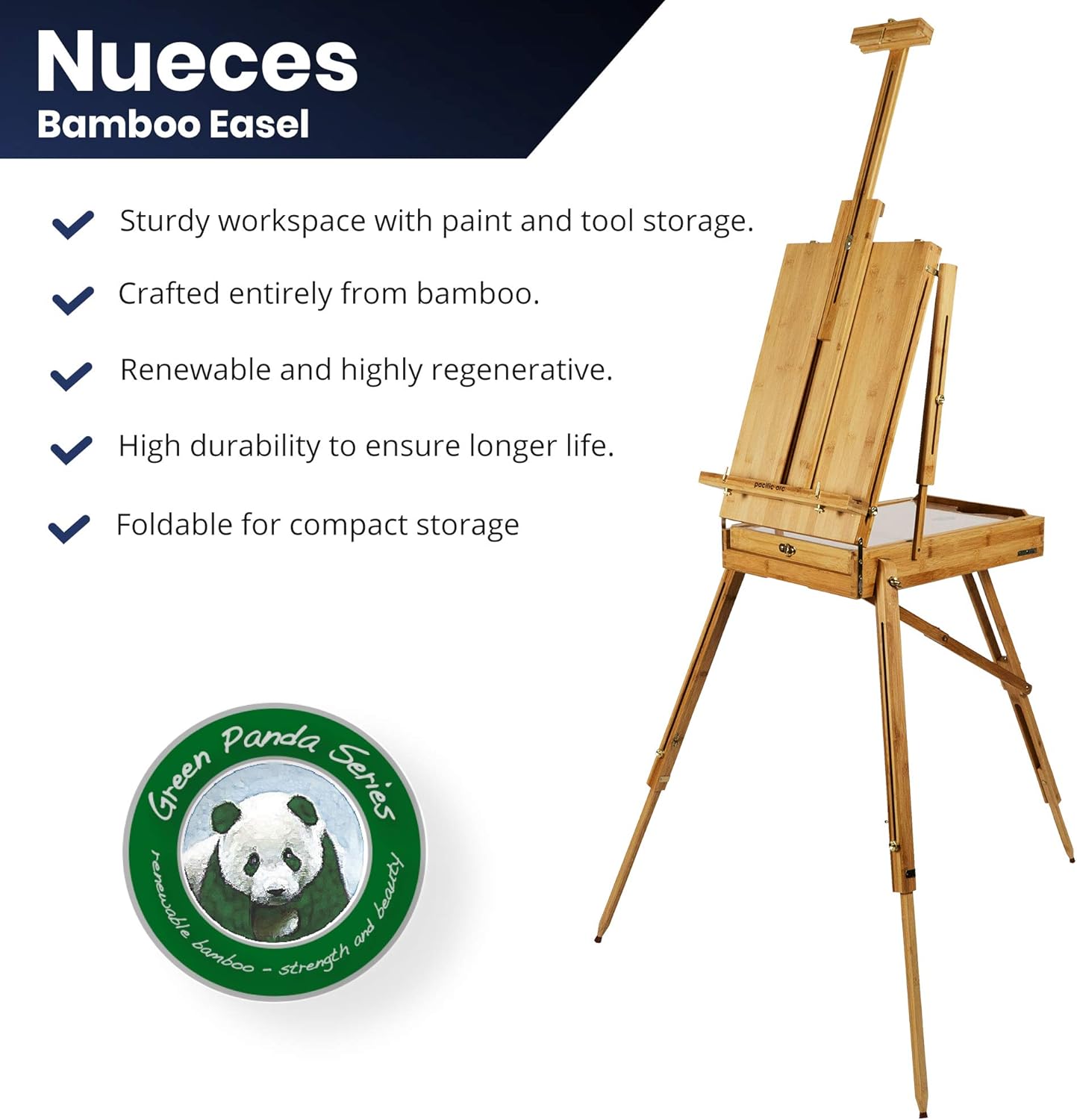 Pacific Arc - Solid Bamboo French Box Field Easel with Palette and Sketchbox, 34 Inch Canvas Size for Painting, Drawing, Watercolors,Sketching, Pictures, Signs, Posterboards