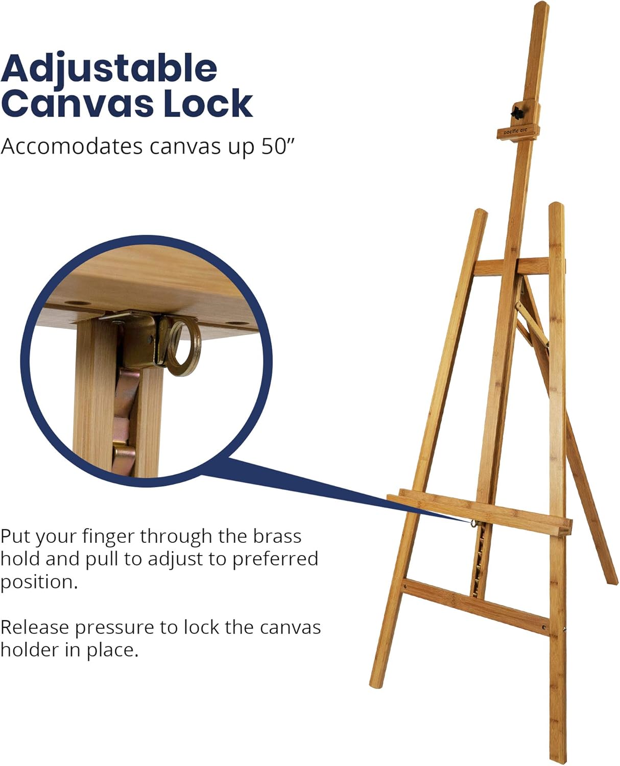 Pacific Arc Lyre-Style Solid Bamboo Artist Studio Easel, Holds up to 50" Canvas, for Artists, Hobbyists, Students, and Professionals