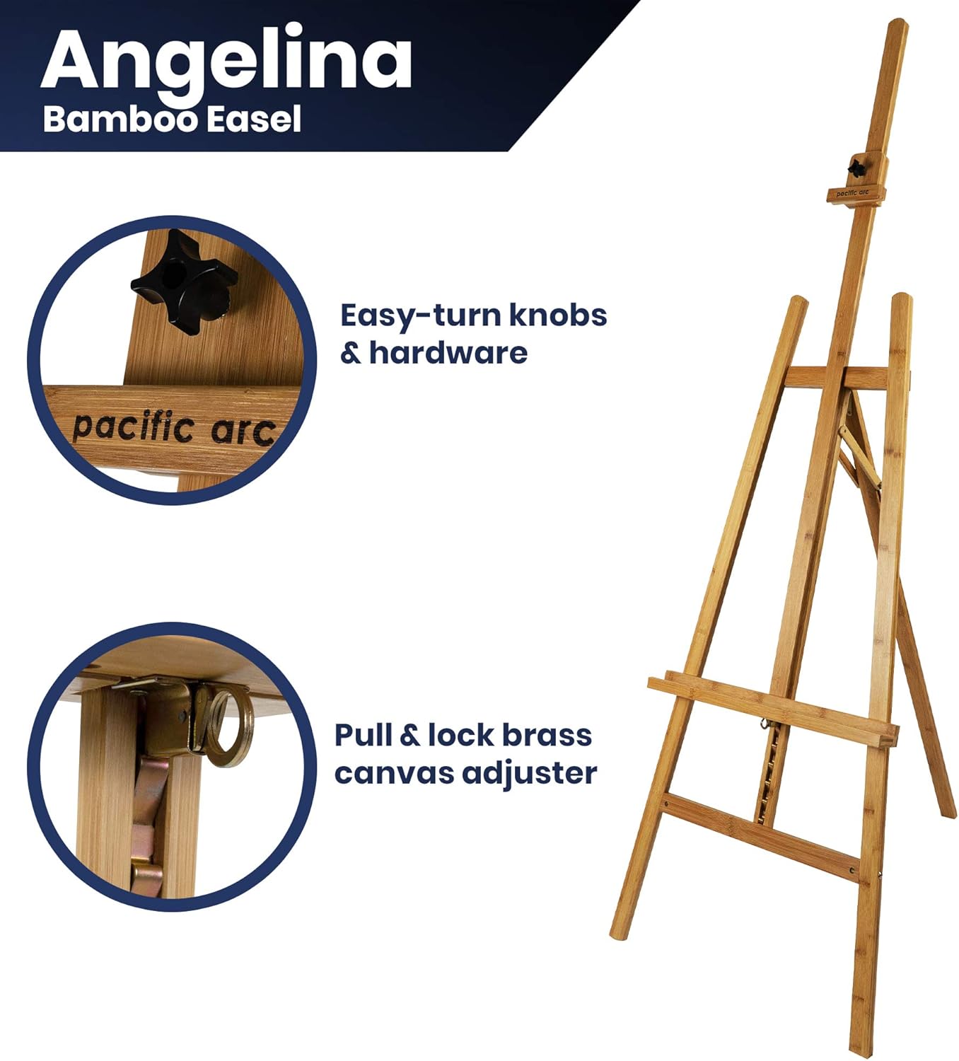 Pacific Arc Lyre-Style Solid Bamboo Artist Studio Easel, Holds up to 50" Canvas, for Artists, Hobbyists, Students, and Professionals