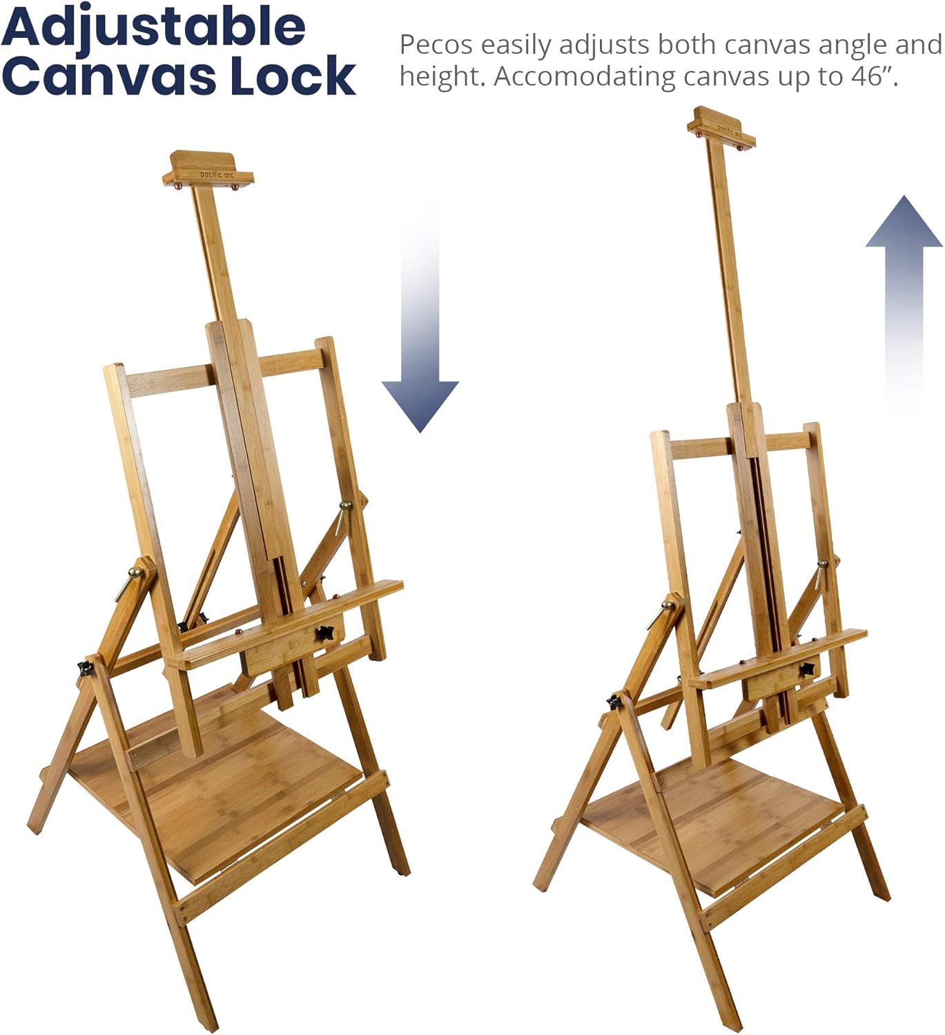 Pacific Arc, Bamboo Professional Lobo Easel H-Frame with bottom shelf , 46 Inch Canvas size for Painting, Drawing, Watercolors,Sketching, Pictures, Signs, Posterboards
