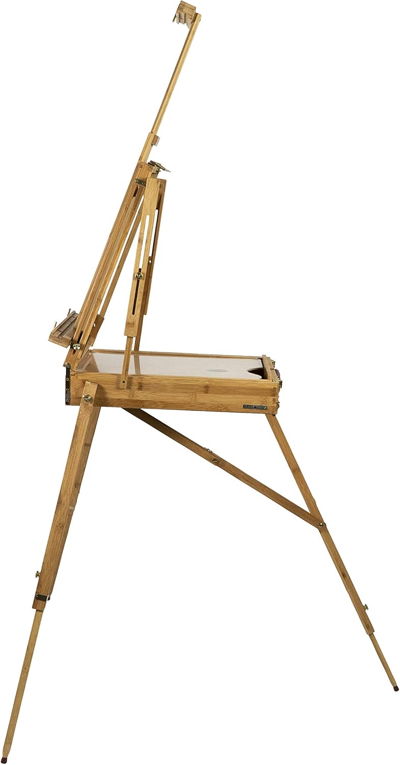 Pacific Arc - Solid Bamboo French Box Field Easel with Palette and Sketchbox, 34 Inch Canvas Size for Painting, Drawing, Watercolors,Sketching, Pictures, Signs, Posterboards