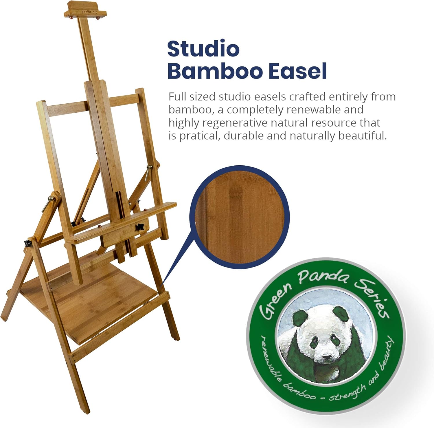 Pacific Arc, Bamboo Professional Lobo Easel H-Frame with bottom shelf , 46 Inch Canvas size for Painting, Drawing, Watercolors,Sketching, Pictures, Signs, Posterboards