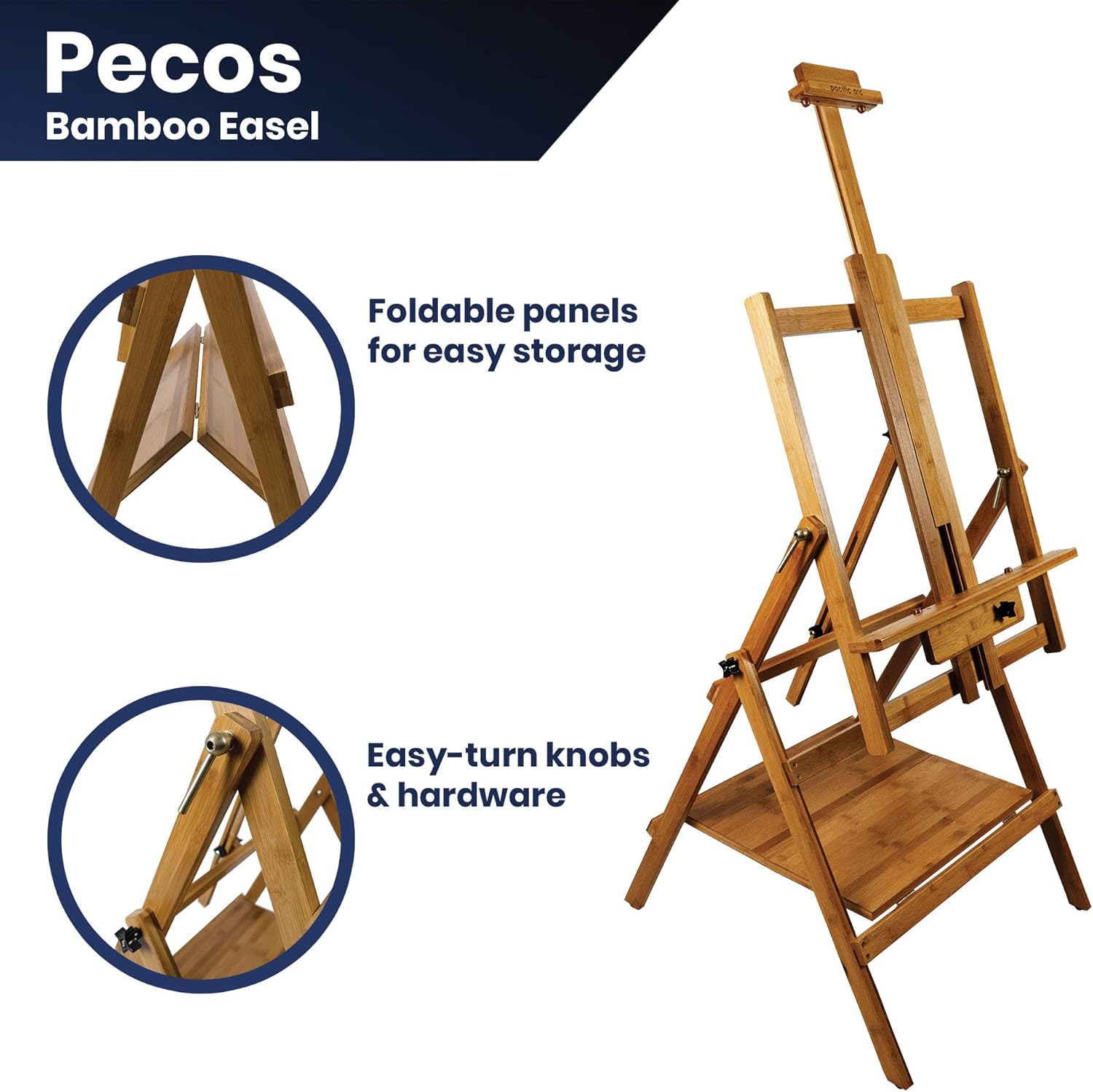 Pacific Arc, Bamboo Professional Lobo Easel H-Frame with bottom shelf , 46 Inch Canvas size for Painting, Drawing, Watercolors,Sketching, Pictures, Signs, Posterboards