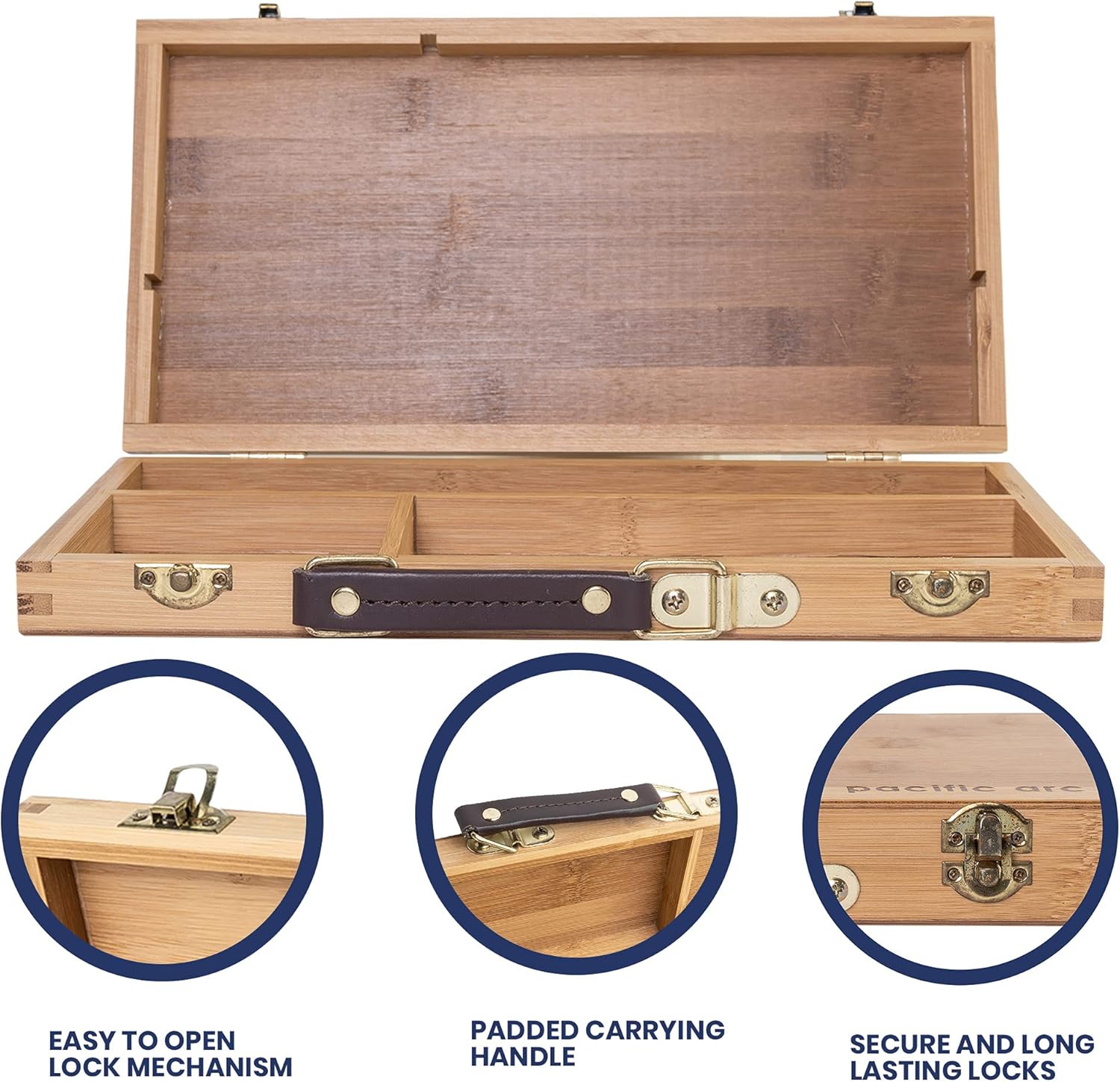 Pacific Arc, Salado Tool Box for Art Supplies, 12.5 Inch x 6.5 Inch x 2.25 Inch, 4 Fixed Compartments