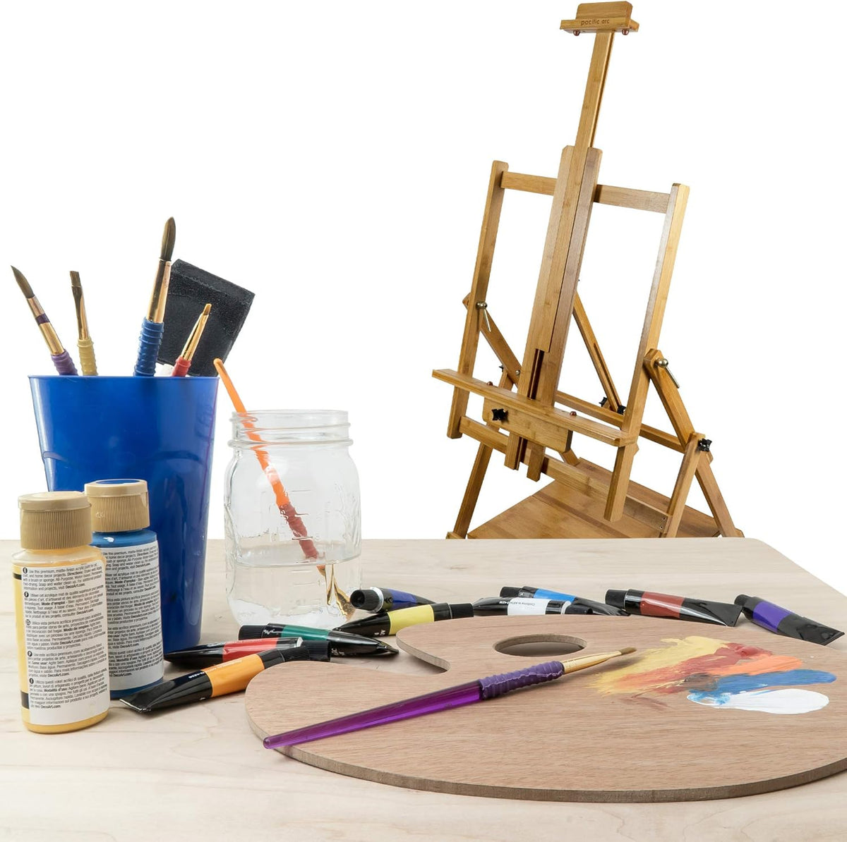 Pacific Arc, Bamboo Professional Lobo Easel H-Frame with bottom shelf , 46 Inch Canvas size for Painting, Drawing, Watercolors,Sketching, Pictures, Signs, Posterboards