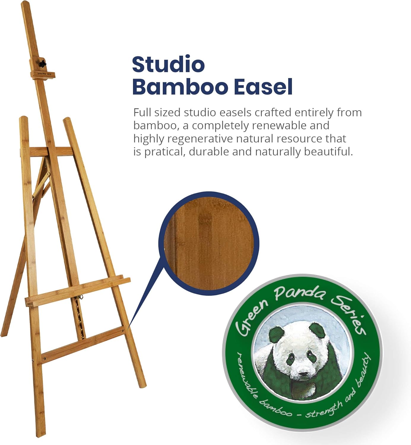 Pacific Arc Lyre-Style Solid Bamboo Artist Studio Easel, Holds up to 50" Canvas, for Artists, Hobbyists, Students, and Professionals