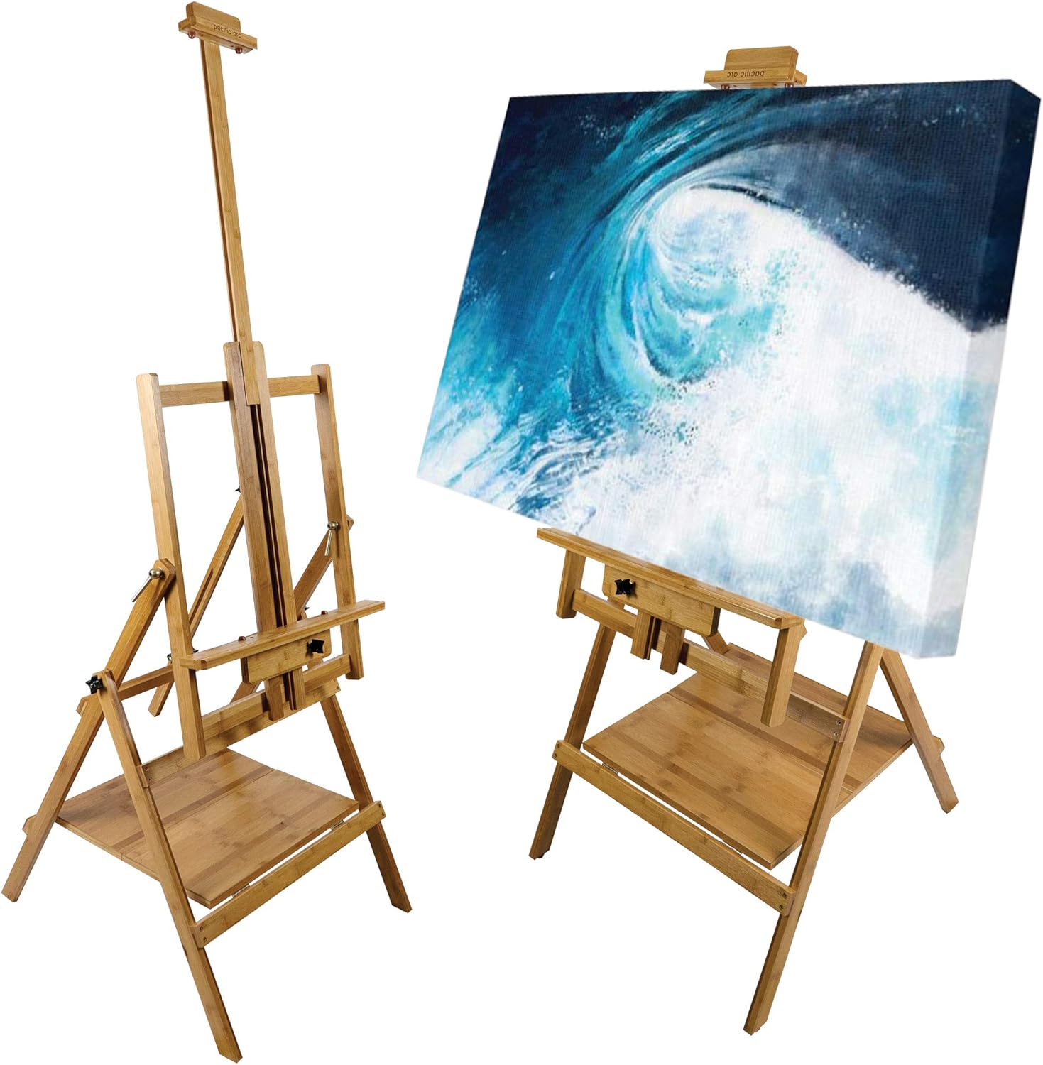 Pacific Arc, Bamboo Professional Lobo Easel H-Frame with bottom shelf , 46 Inch Canvas size for Painting, Drawing, Watercolors,Sketching, Pictures, Signs, Posterboards