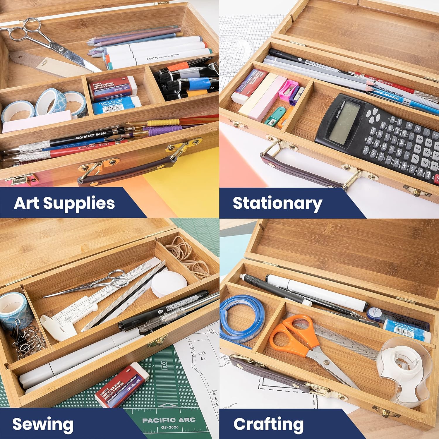 Pacific Arc, Salado Tool Box for Art Supplies, 12.5 Inch x 6.5 Inch x 2.25 Inch, 4 Fixed Compartments