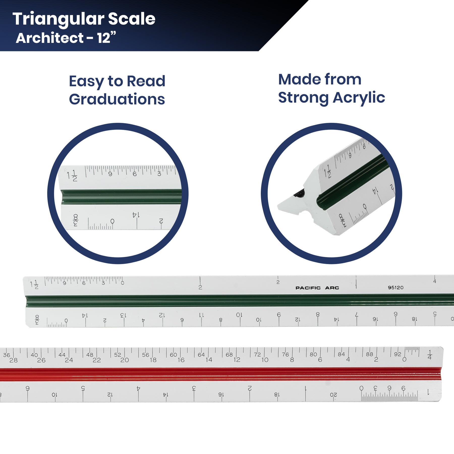 Pacific Arc Professional Architecture, Engineer, and Metric Triangular Scale, for professionals and students, premium quality triangular scale with multiple graduations