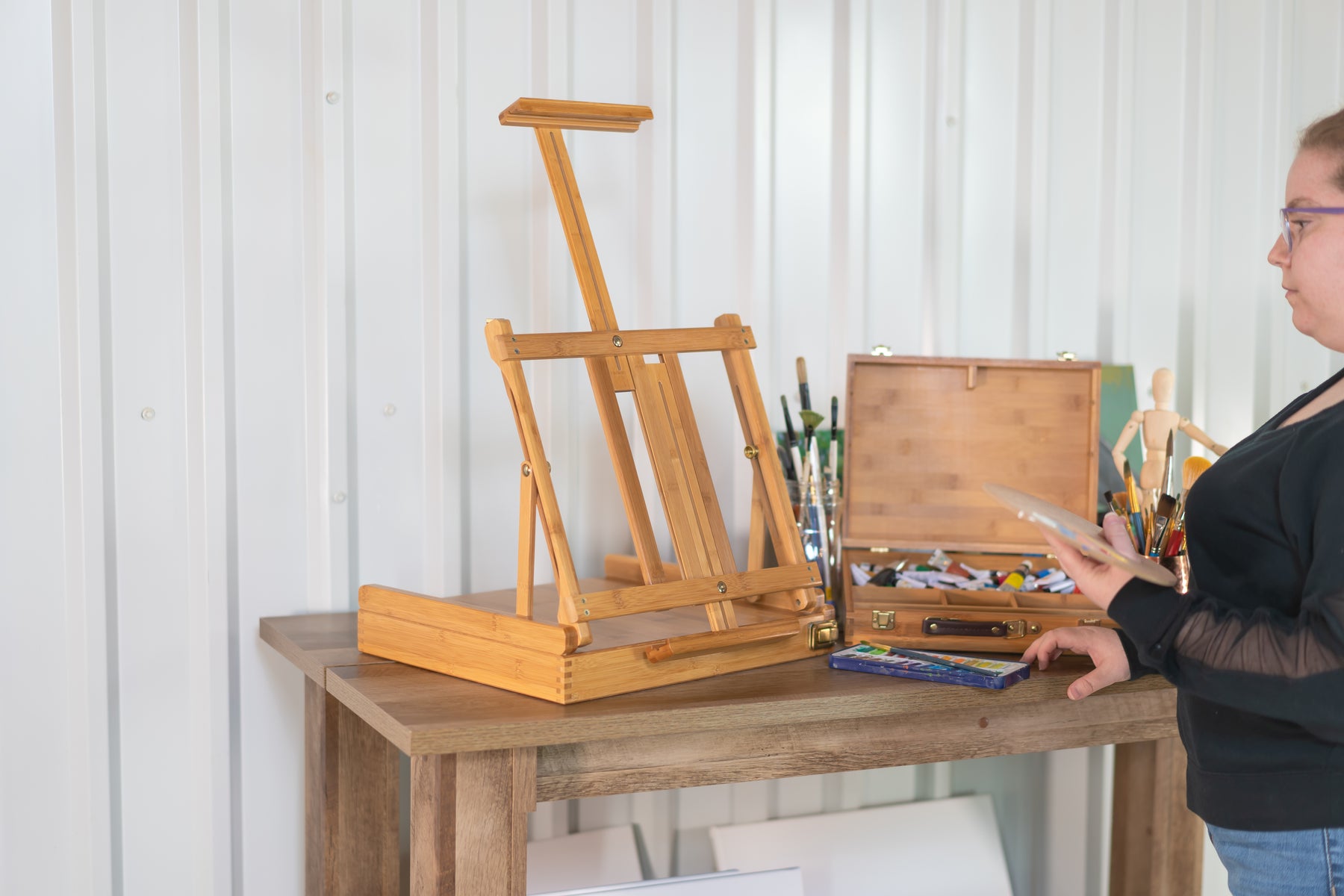Pacific Arc Bamboo Table Top H-Frame Art Easel, 21 Inch Canvases for Painting, Drawing, Watercolors,Sketching, Pictures, Signs, Posterboards for Artists, Hobbyists, Students, and Professionals