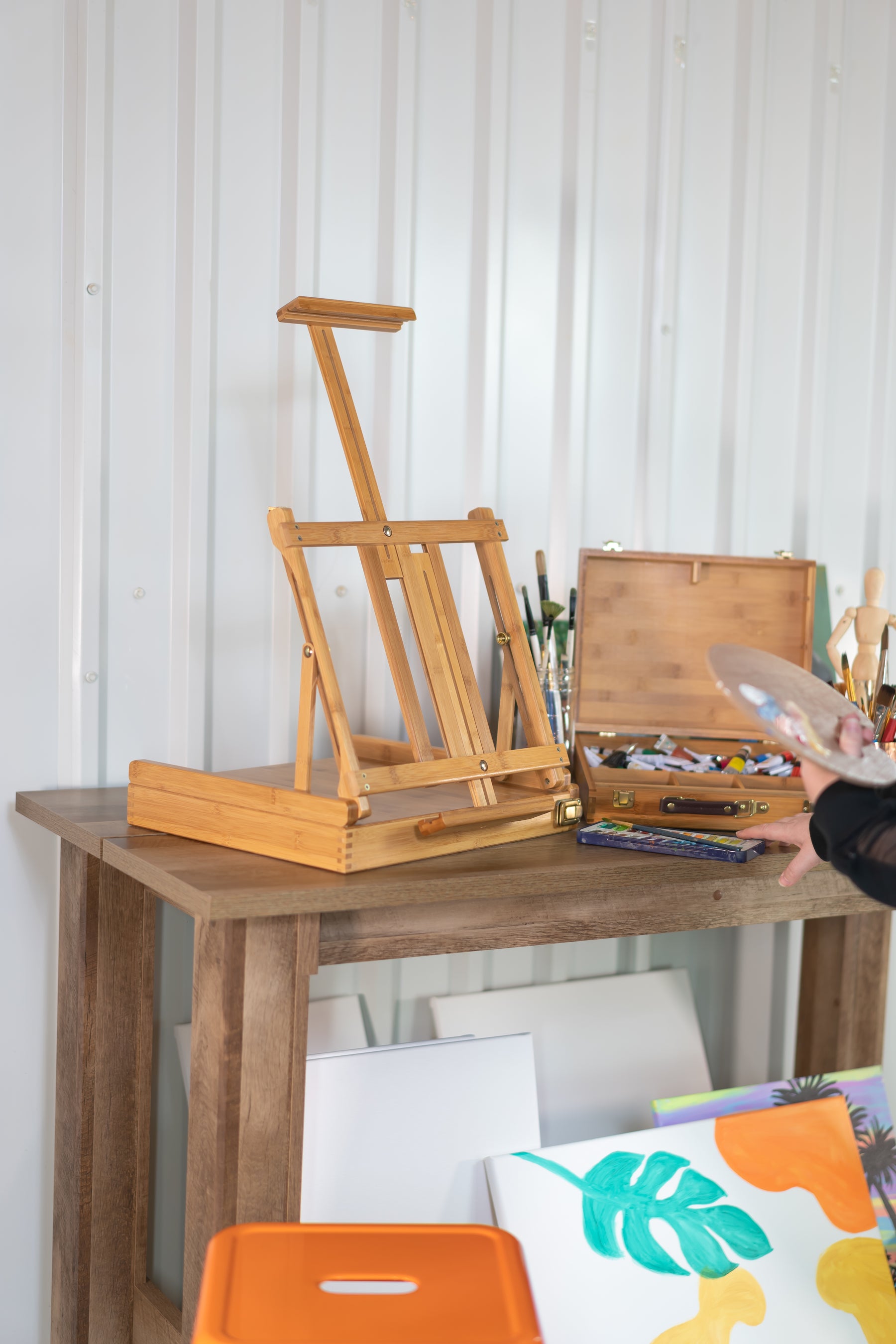 Pacific Arc Bamboo Table Top H-Frame Art Easel, 21 Inch Canvases for Painting, Drawing, Watercolors,Sketching, Pictures, Signs, Posterboards for Artists, Hobbyists, Students, and Professionals