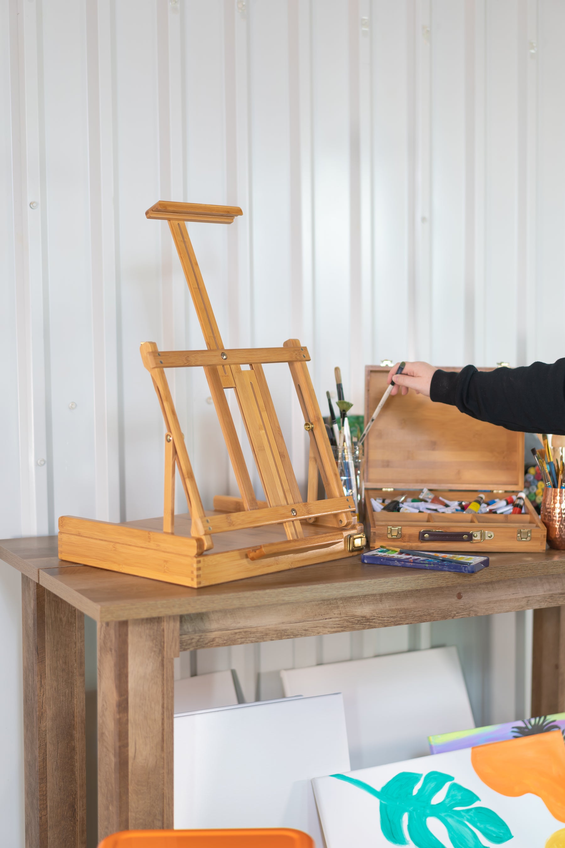 Pacific Arc Bamboo Table Top H-Frame Art Easel, 21 Inch Canvases for Painting, Drawing, Watercolors,Sketching, Pictures, Signs, Posterboards for Artists, Hobbyists, Students, and Professionals