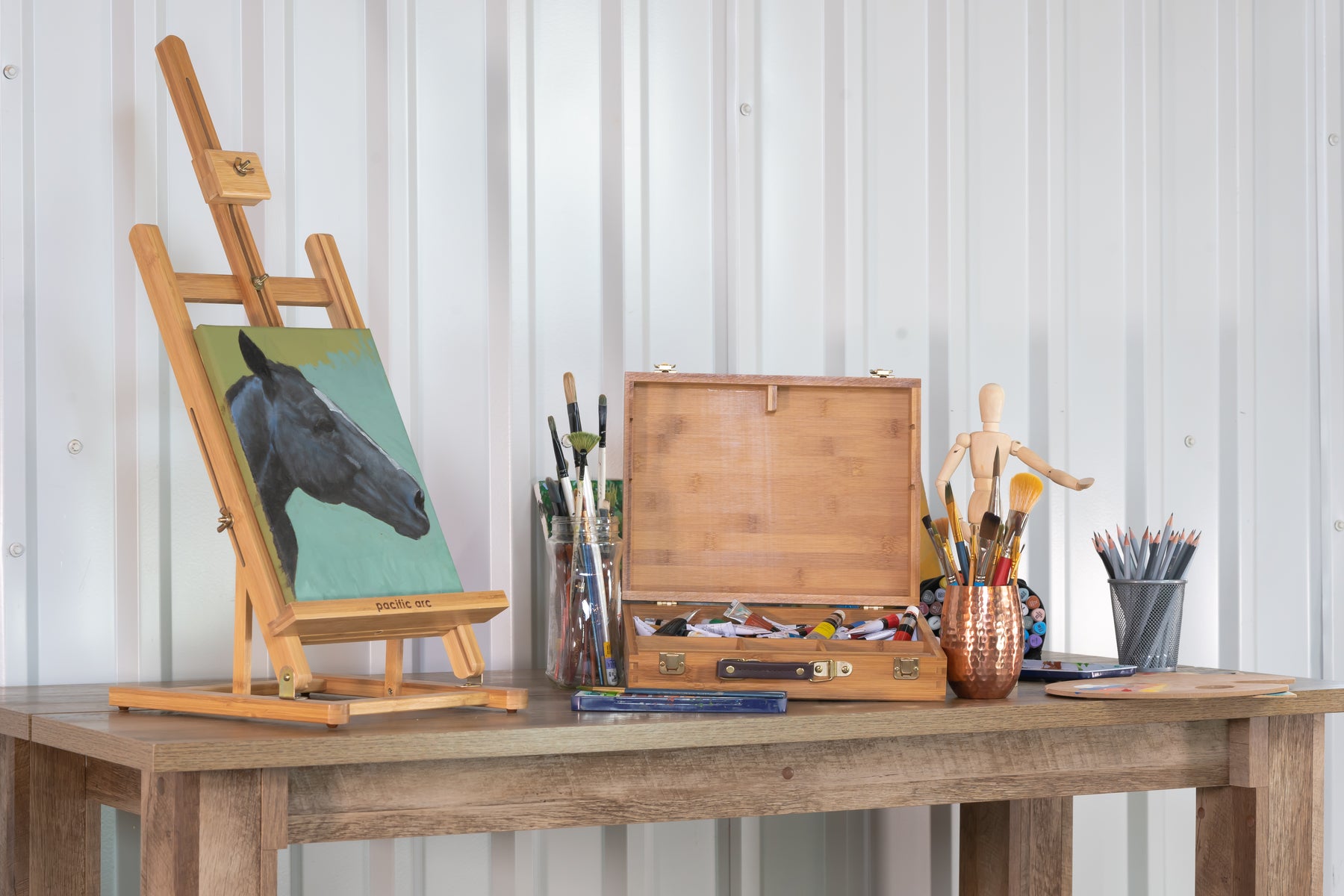 Pacific Arc Bamboo Table Top H-Frame Art Easel, 21 Inch Canvases for Painting, Drawing, Watercolors,Sketching, Pictures, Signs, Posterboards for Artists, Hobbyists, Students, and Professionals