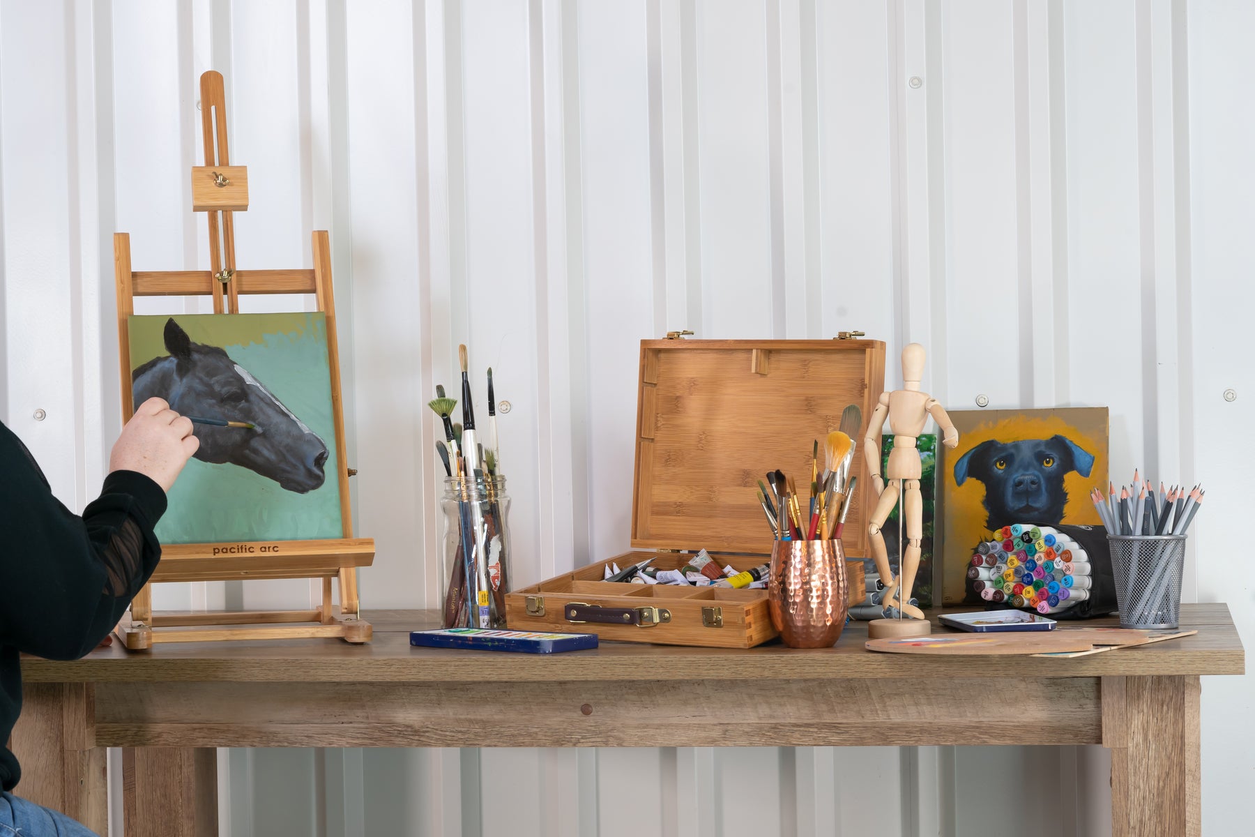 Pacific Arc Bamboo Table Top H-Frame Art Easel, 21 Inch Canvases for Painting, Drawing, Watercolors,Sketching, Pictures, Signs, Posterboards for Artists, Hobbyists, Students, and Professionals
