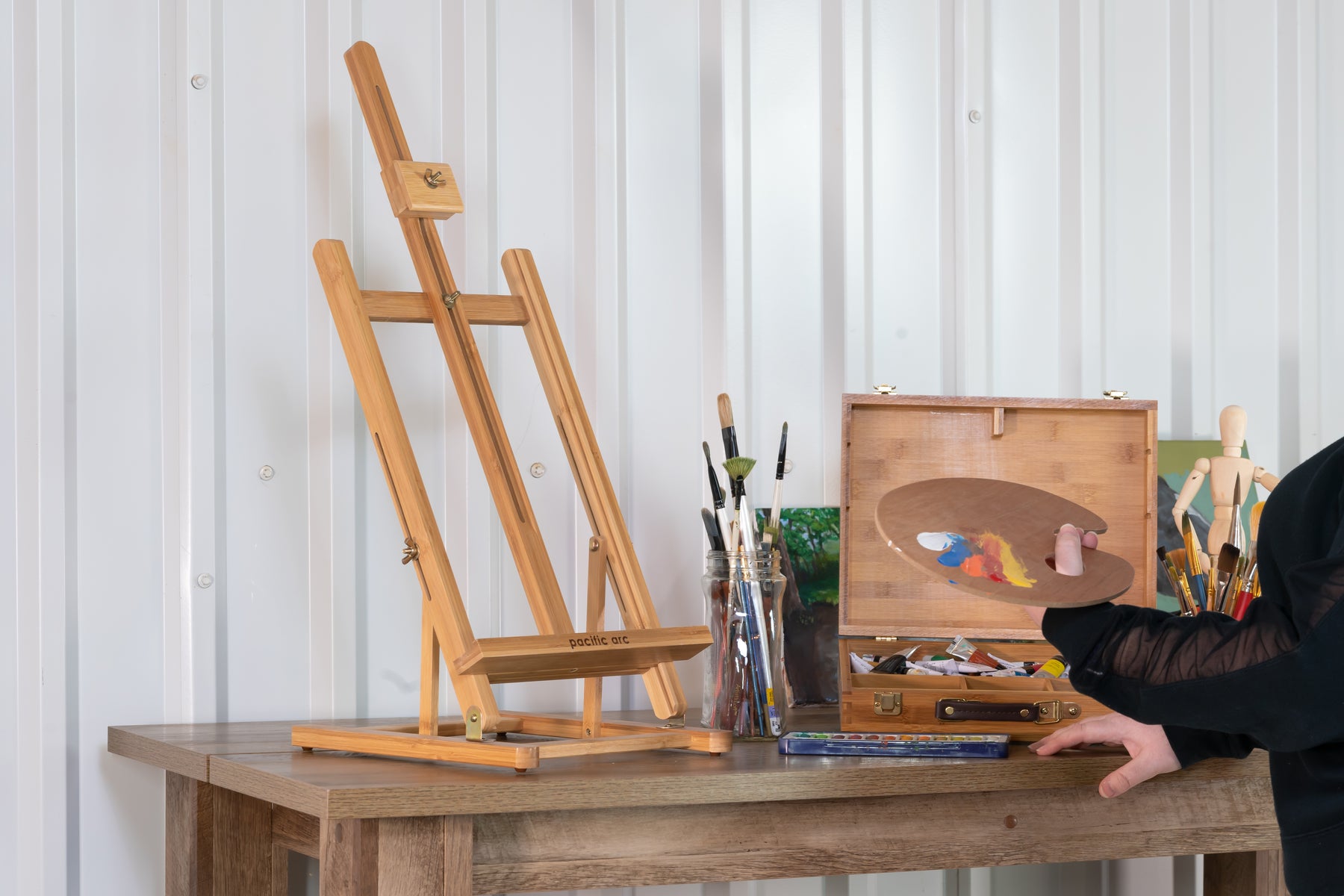 Pacific Arc Bamboo Table Top H-Frame Art Easel, 21 Inch Canvases for Painting, Drawing, Watercolors,Sketching, Pictures, Signs, Posterboards for Artists, Hobbyists, Students, and Professionals