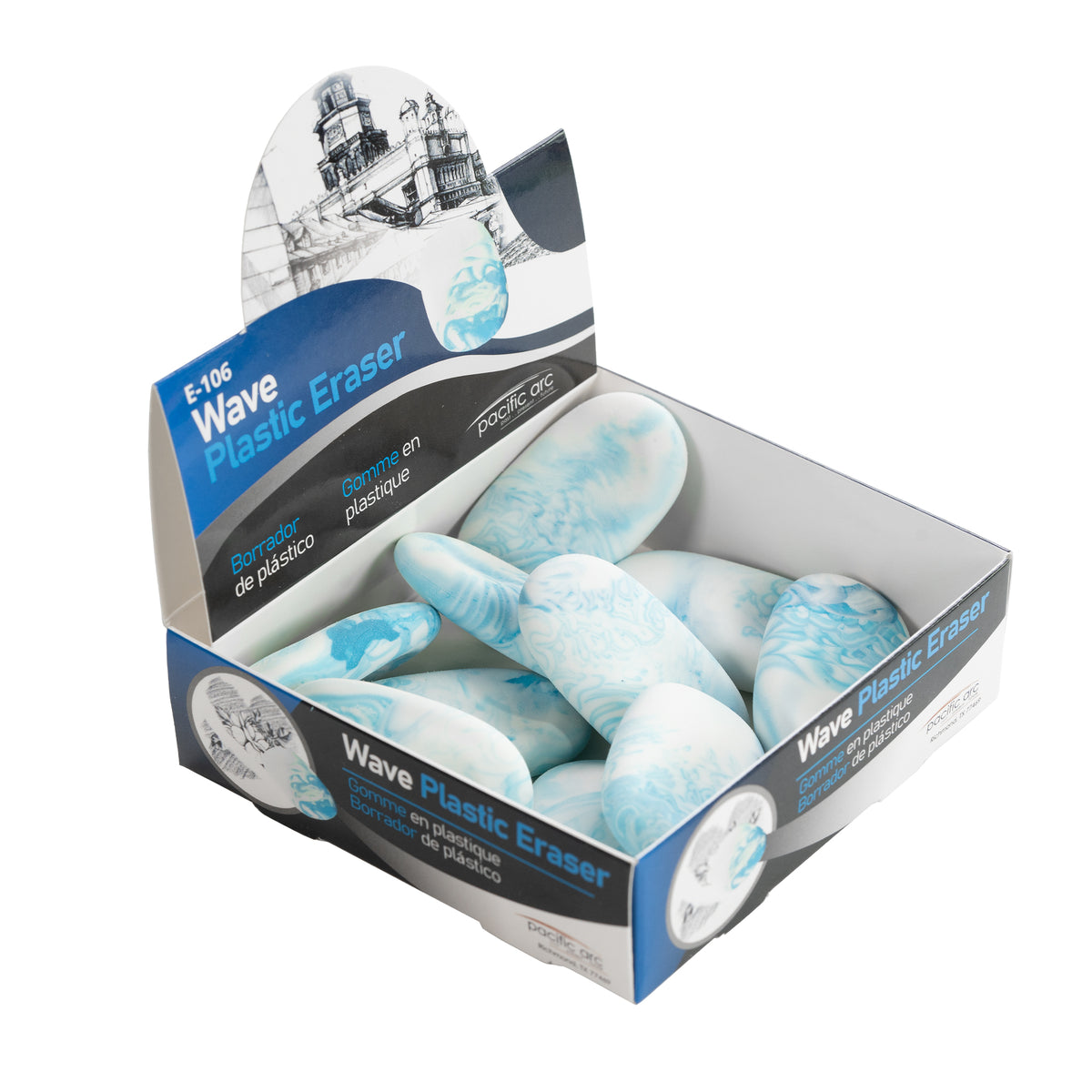 Pacific Arc, Eraser Display: Wave - Soft plastic - blue and white
