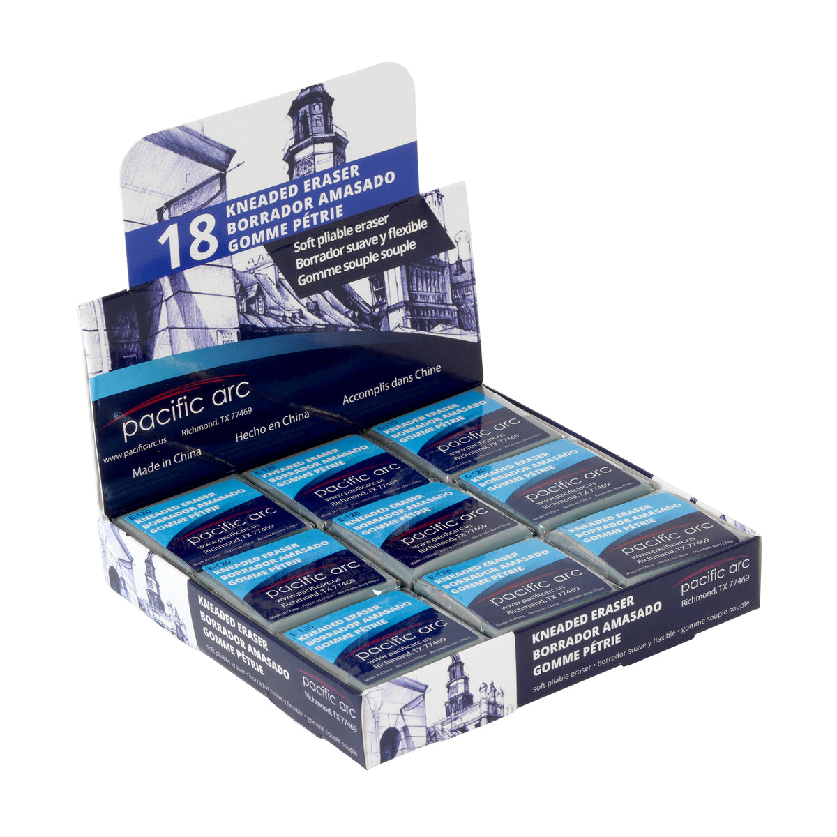 Pacific Arc Eraser Display: Kneaded - large, 1.38" x 1.38" x .38"