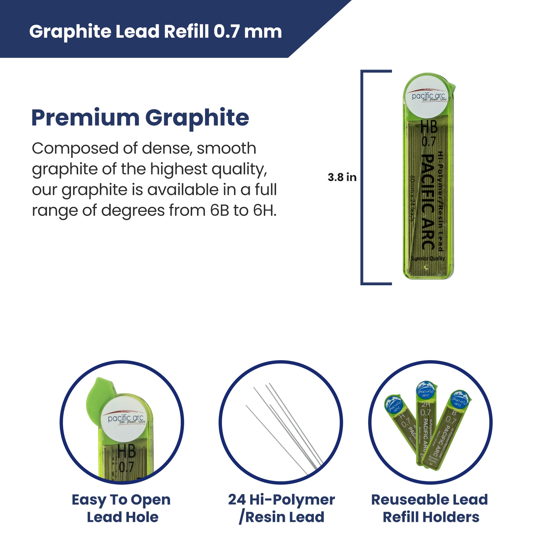 Pacific Arc Mechanical Pencil Refill lead,- 0.7mm - 96 leads - For Art, Sketching, Technical Drawing