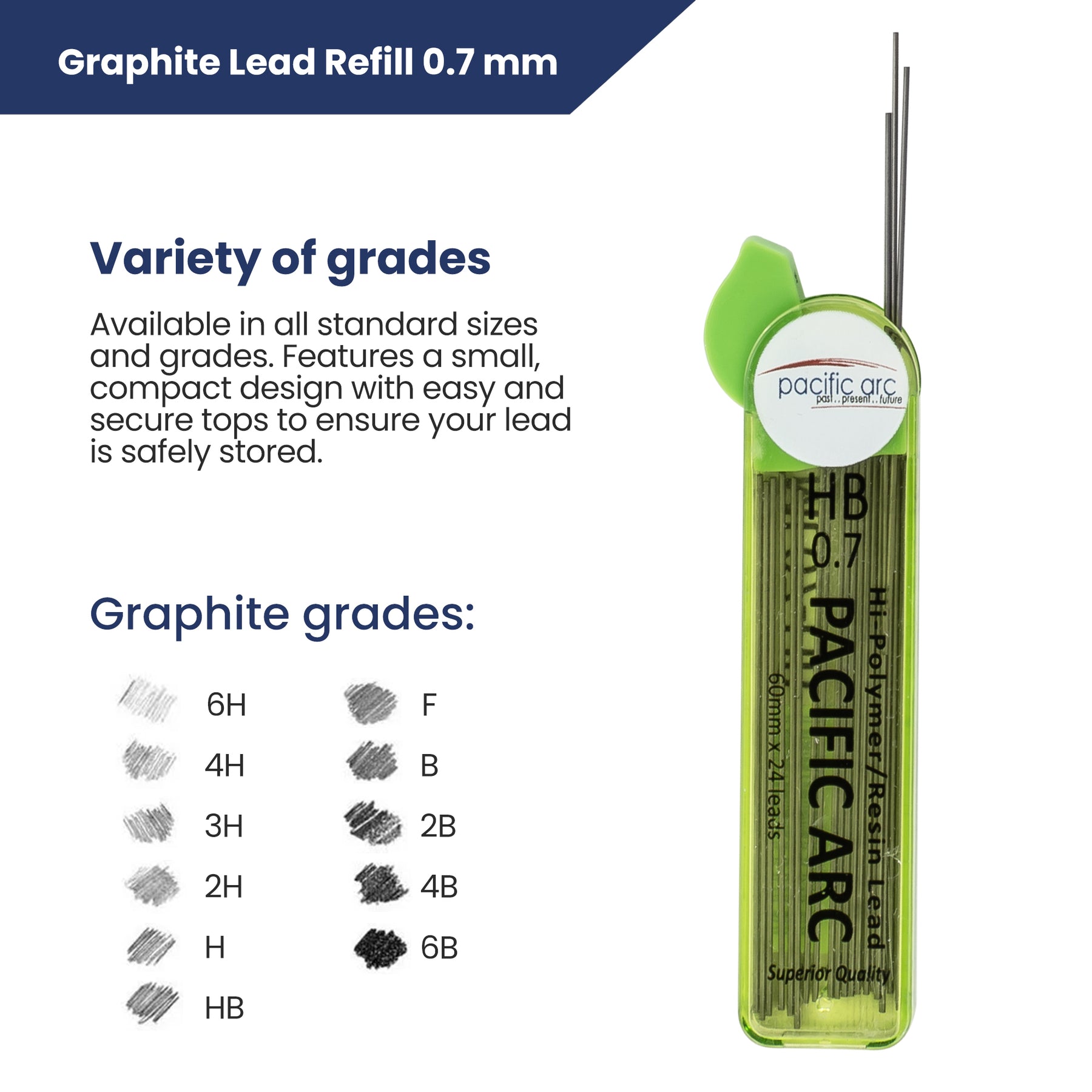Pacific Arc Mechanical Pencil Refill lead,- 0.7mm - 96 leads - For Art, Sketching, Technical Drawing