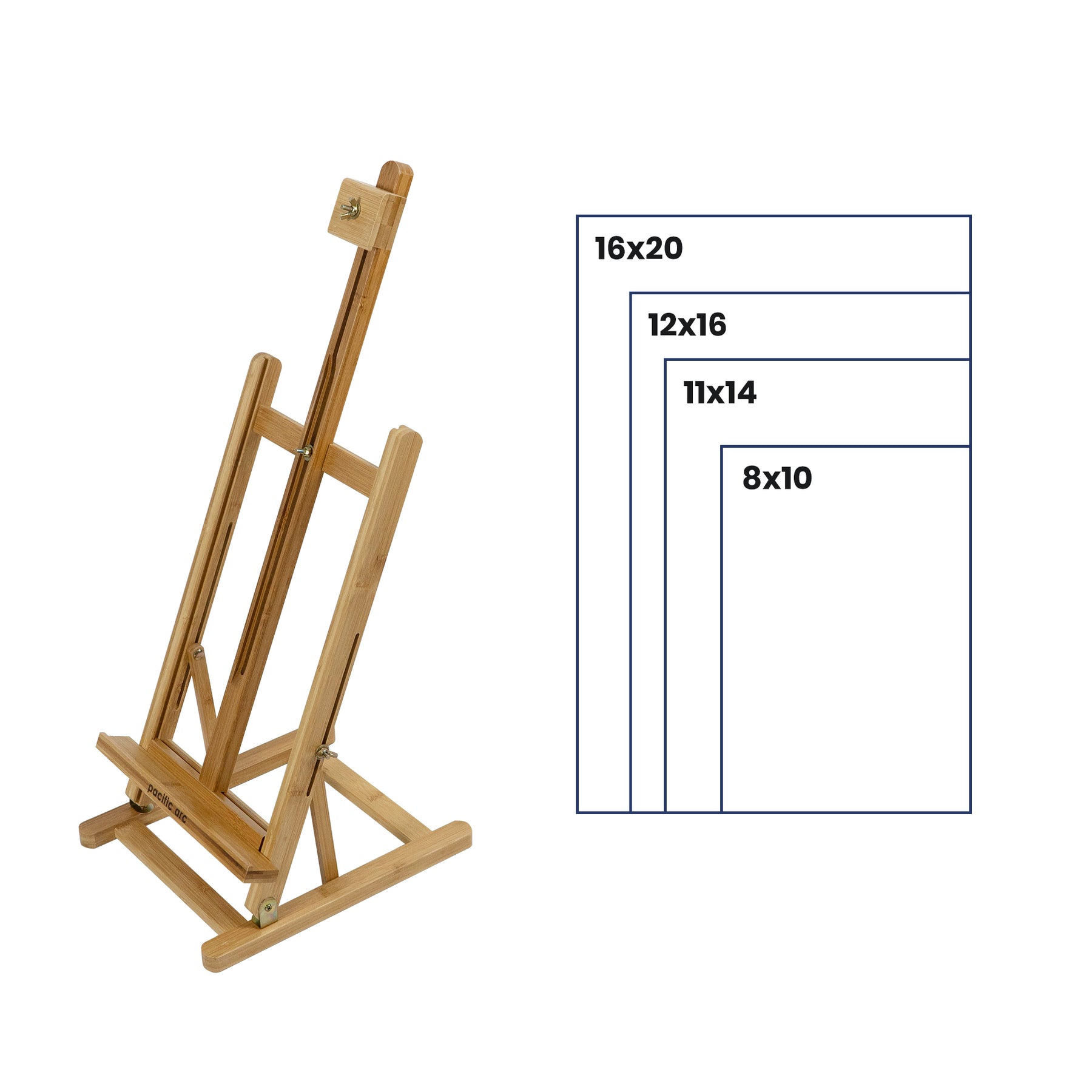 Pacific Arc Bamboo Table Top H-Frame Art Easel, 21 Inch Canvases for Painting, Drawing, Watercolors,Sketching, Pictures, Signs, Posterboards for Artists, Hobbyists, Students, and Professionals