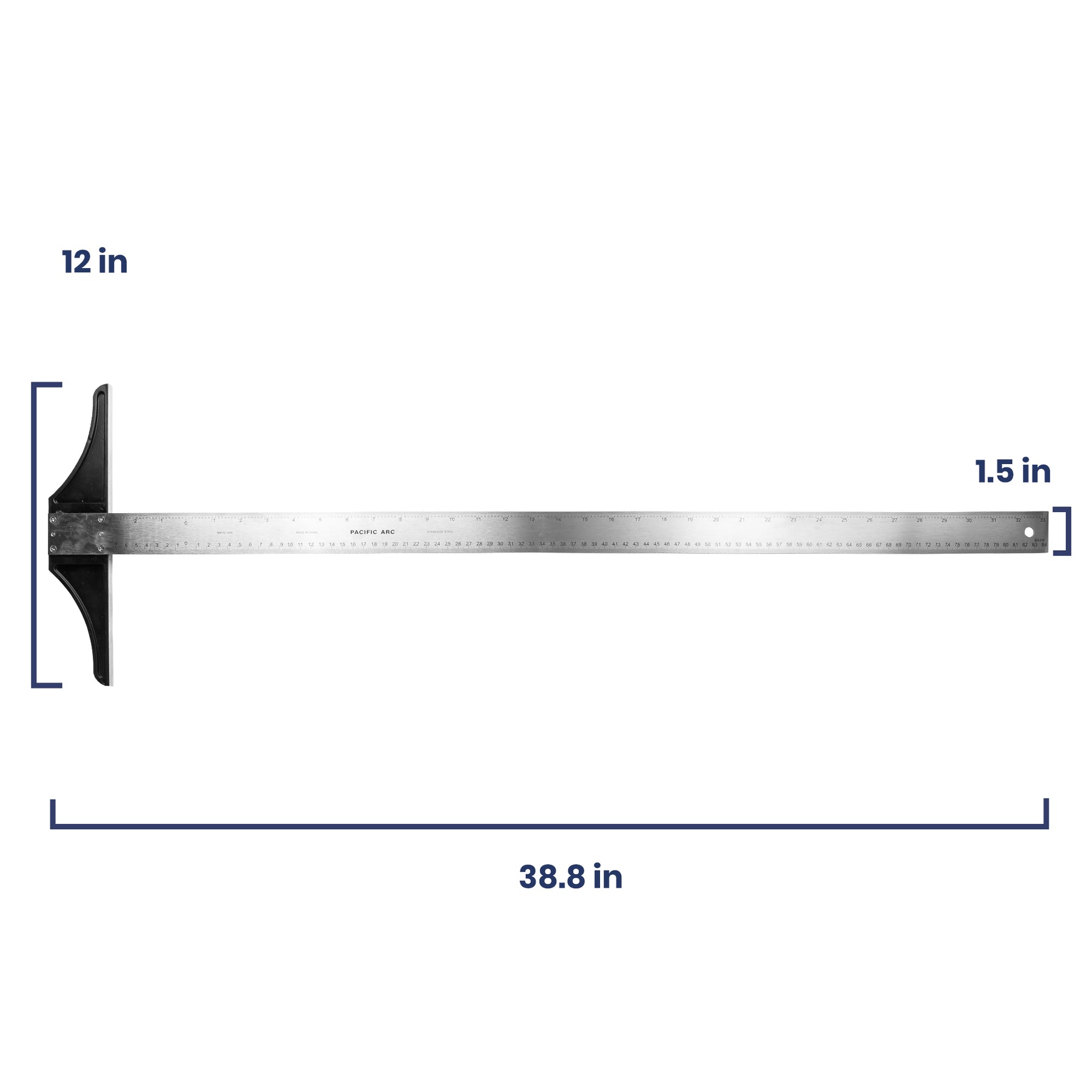 Pacific Arc 18 To 48 Inch T Square, Traditional Stainless Steel, Graduated Inch and Metric