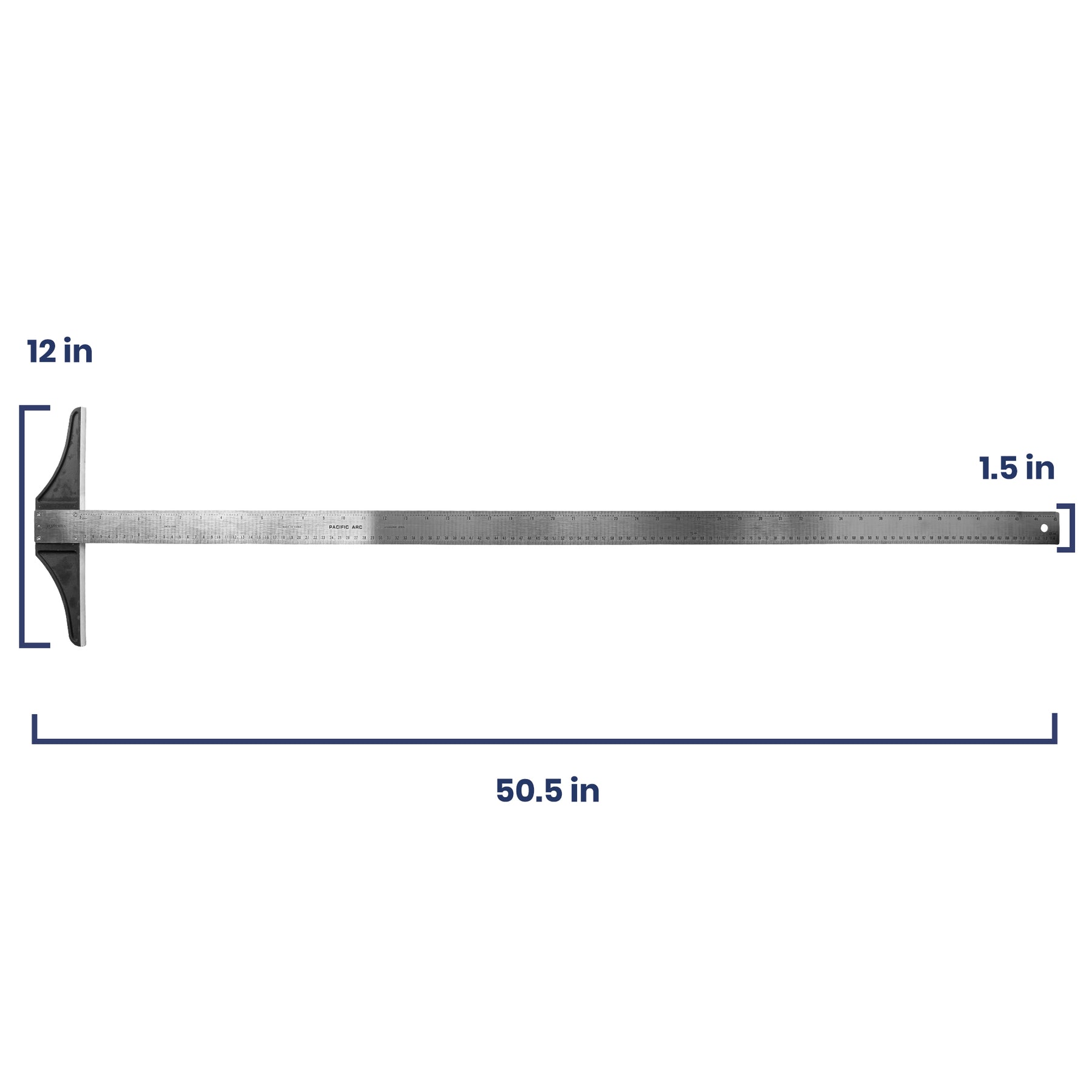 Pacific Arc 18 To 48 Inch T Square, Traditional Stainless Steel, Graduated Inch and Metric