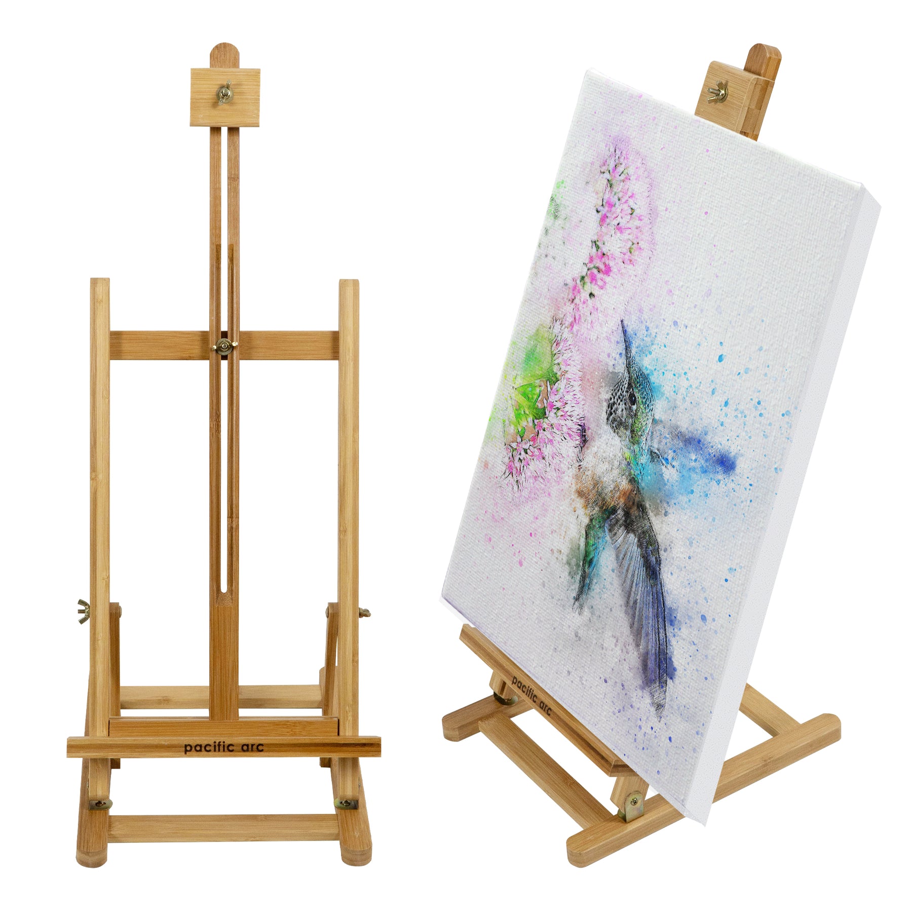 Pacific Arc Bamboo Table Top H-Frame Art Easel, 21 Inch Canvases for Painting, Drawing, Watercolors,Sketching, Pictures, Signs, Posterboards for Artists, Hobbyists, Students, and Professionals