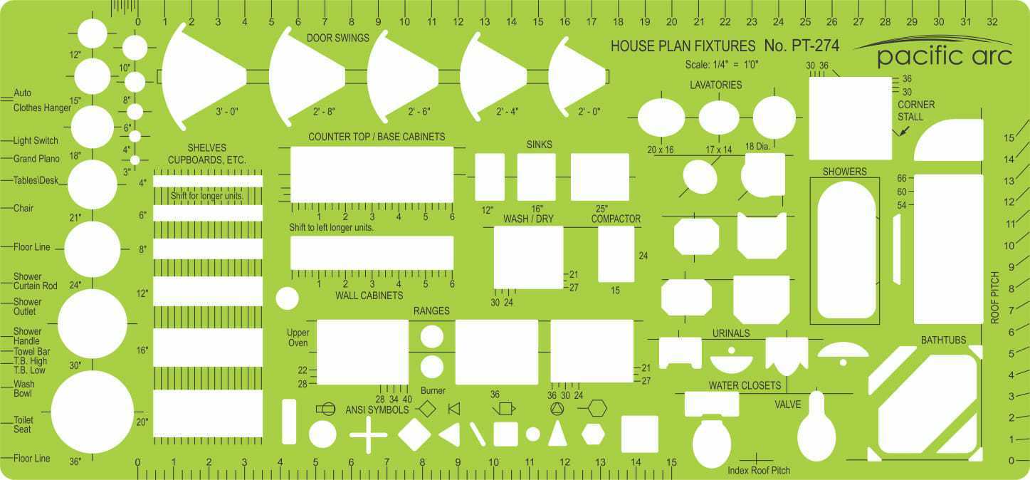 Pacific Arc, Architecture Template, Drawing aid stencil for professional or school work, for architects, draftsmen, and artists