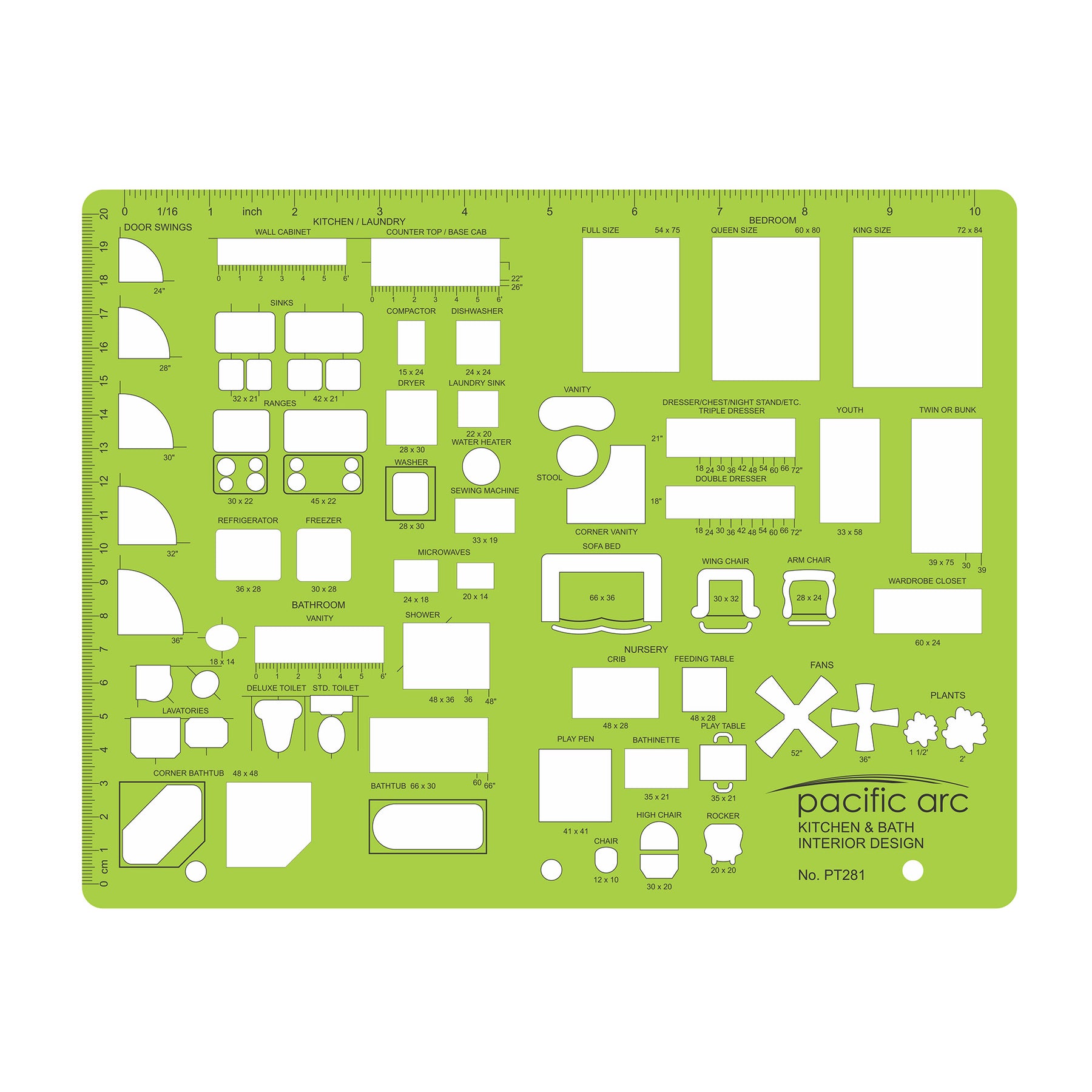 Pacific Arc, Architecture Template, Drawing aid stencil for professional or school work, for architects, draftsmen, and artists