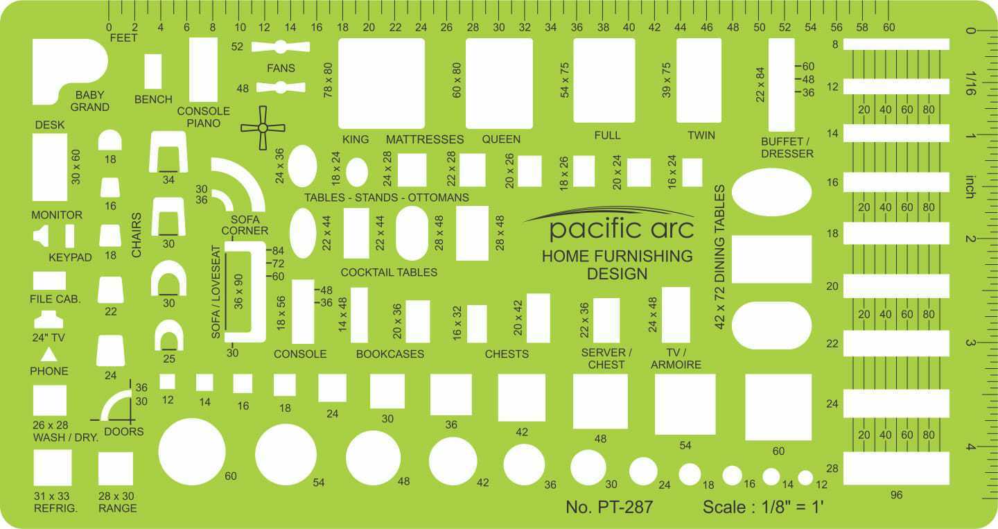 Pacific Arc, Architecture Template, Drawing aid stencil for professional or school work, for architects, draftsmen, and artists