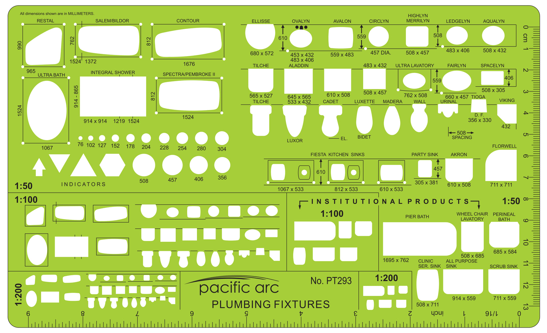 Pacific Arc, Architecture Template, Drawing aid stencil for professional or school work, for architects, draftsmen, and artists