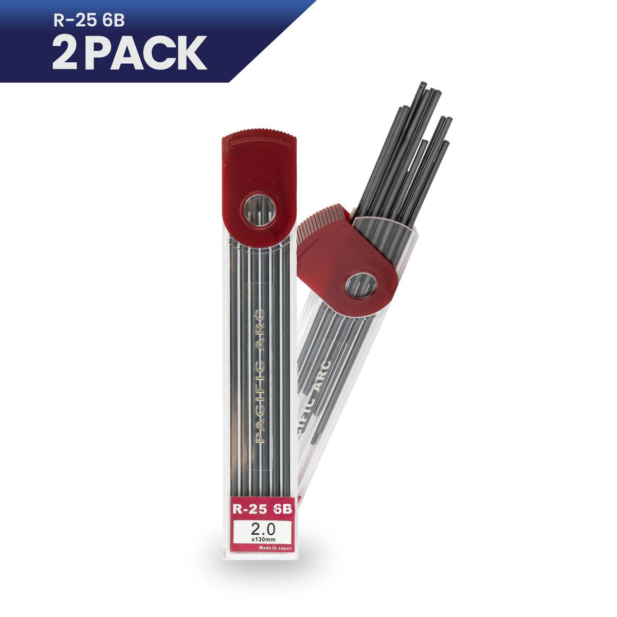 Pacific Arc 2mm Lead Holder Refill 2 pack - 12 per tube - 24 Pieces Total - For Art, Sketching, Journaling, and Technical Drawing - Pick your Degree
