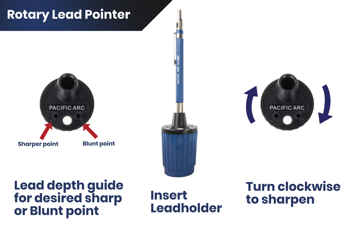 Pacific Arc, Hand Held Rotary Lead Pointer with Sharp and Blunt Settings and Lead Cleaner, Blue