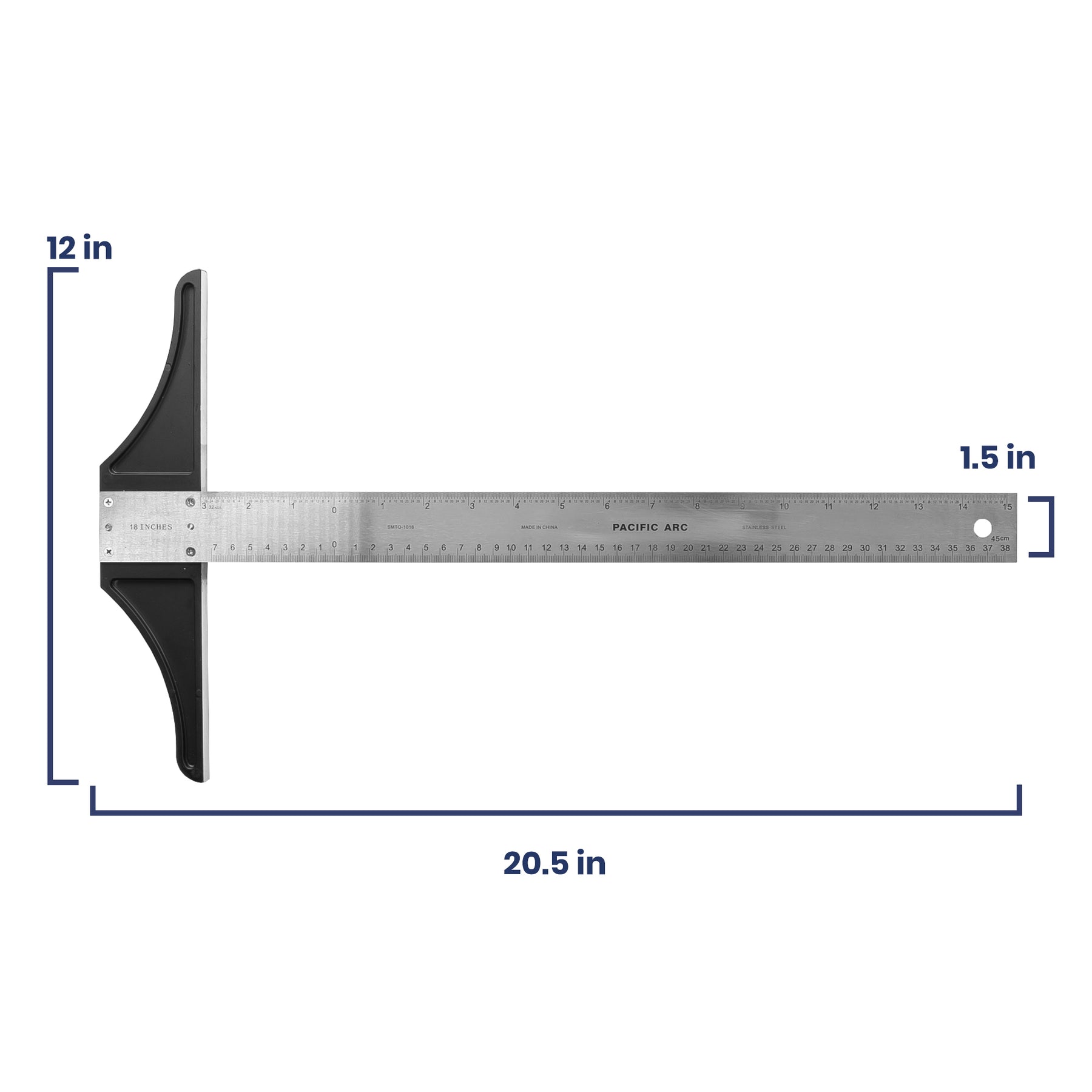 Pacific Arc 18 To 48 Inch T Square, Traditional Stainless Steel, Graduated Inch and Metric