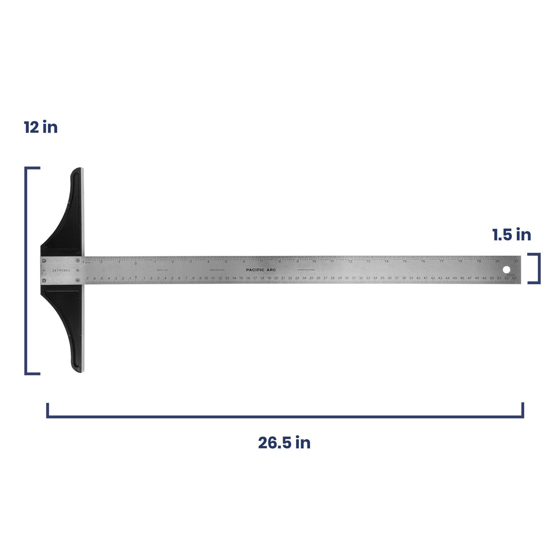 Pacific Arc 18 To 48 Inch T Square, Traditional Stainless Steel, Graduated Inch and Metric