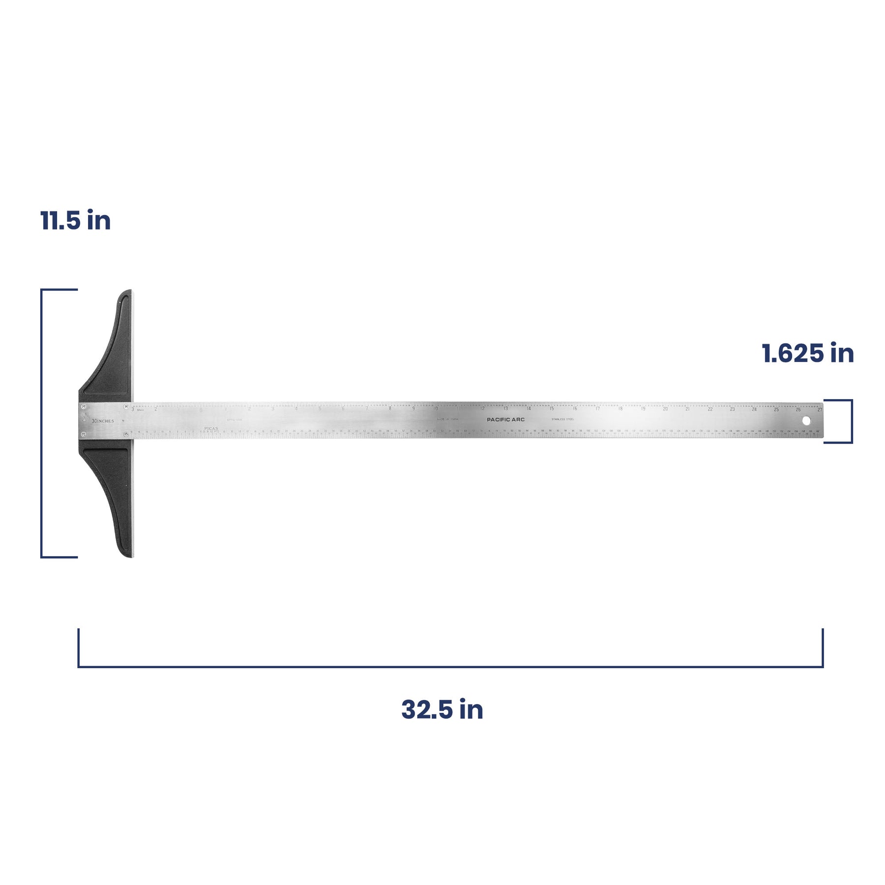 Pacific Arc 18 To 48 Inch T Square, Traditional Stainless Steel, Graduated Inch and Pica