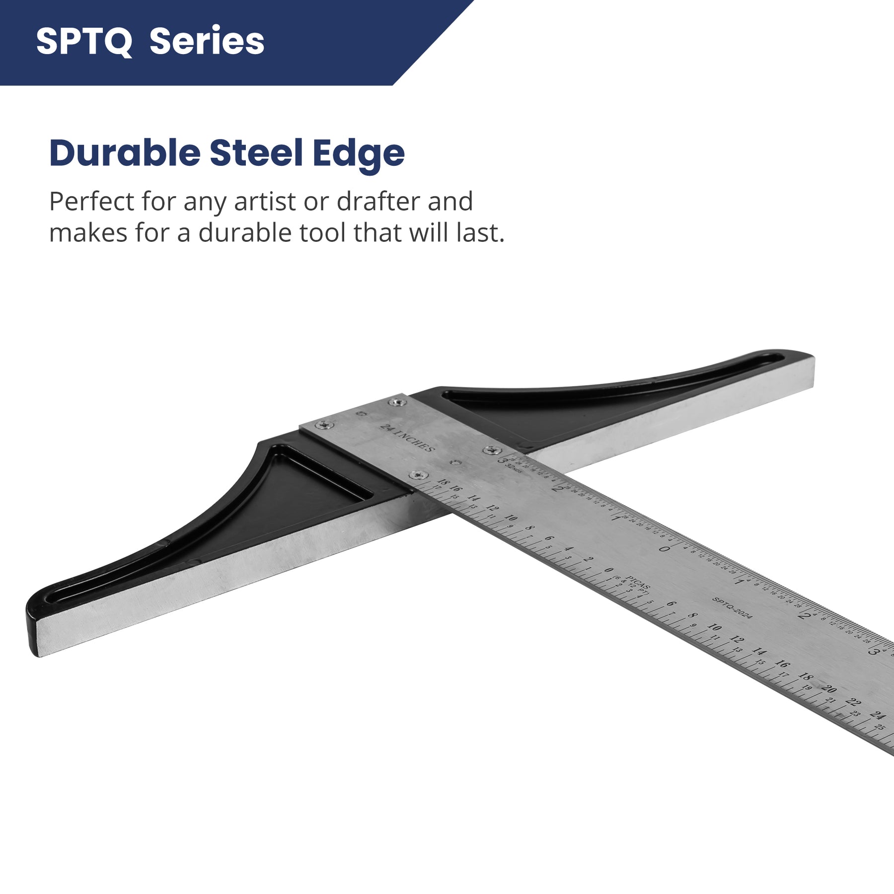 Pacific Arc 18 To 48 Inch T Square, Traditional Stainless Steel, Graduated Inch and Pica