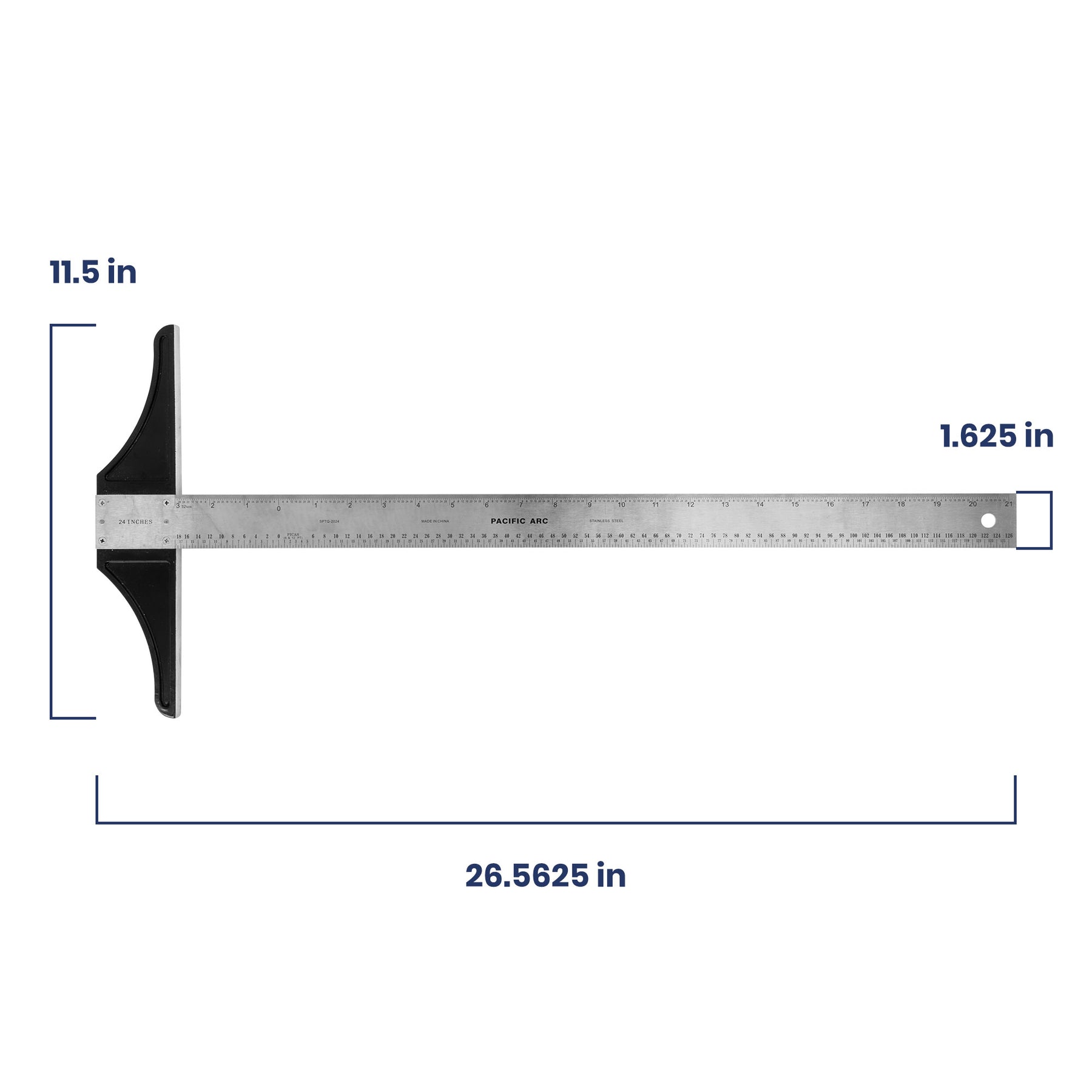 Pacific Arc 18 To 48 Inch T Square, Traditional Stainless Steel, Graduated Inch and Pica