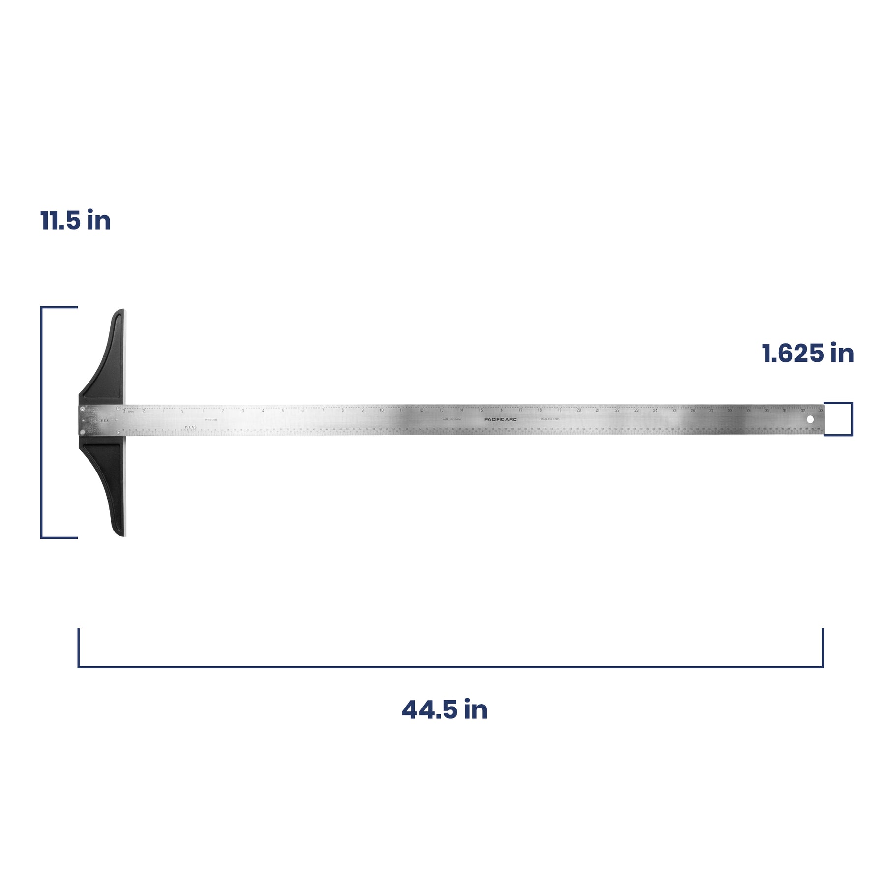 Pacific Arc 18 To 48 Inch T Square, Traditional Stainless Steel, Graduated Inch and Pica