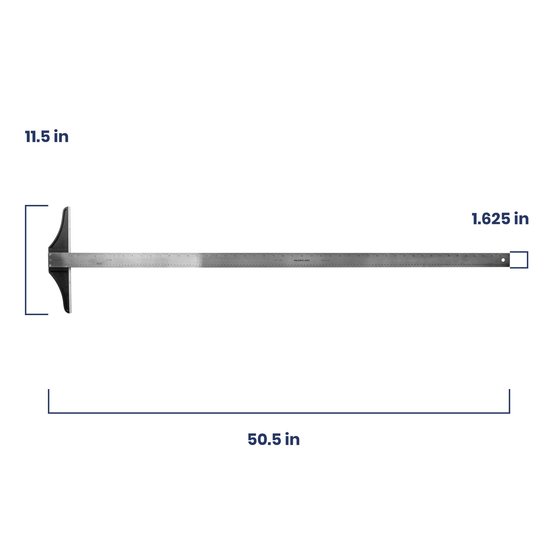 Pacific Arc 18 To 48 Inch T Square, Traditional Stainless Steel, Graduated Inch and Pica