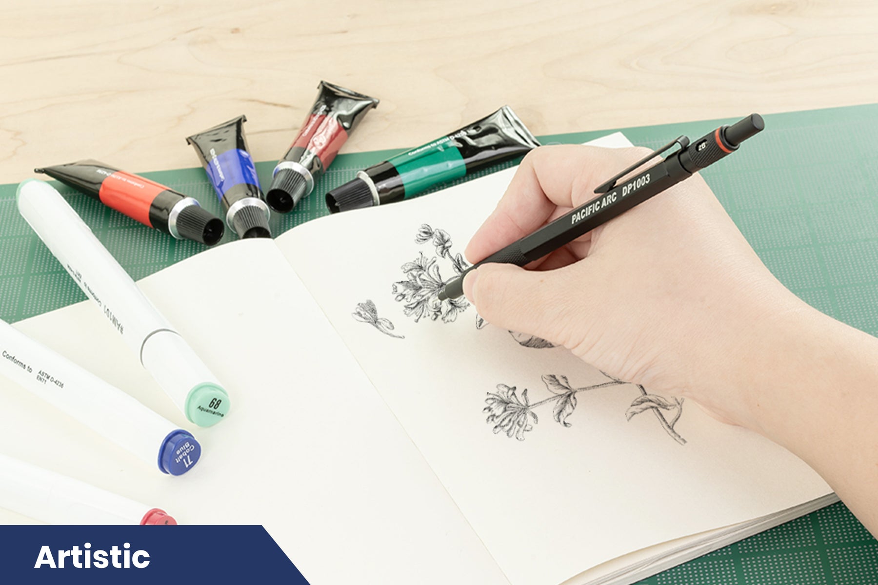 Pacific Arc Chromagraph Display Metal Mechanical Pencil, 0.3, 0.5, 0.7, 0.9 mm Silver or Black Barrel Mechanical Pencil with Built In Lead Grade Indicator, Lead Pencil Holder for Drafting, Sketching, and Drawing