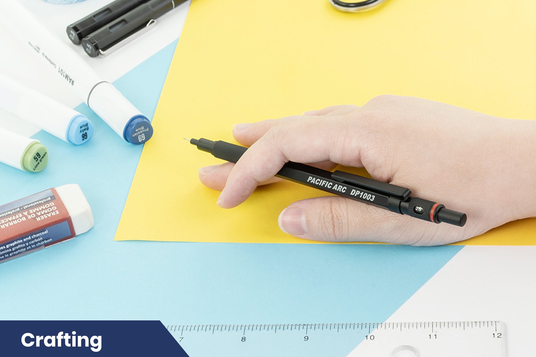 Pacific Arc Chromagraph Display Metal Mechanical Pencil, 0.3, 0.5, 0.7, 0.9 mm Silver or Black Barrel Mechanical Pencil with Built In Lead Grade Indicator, Lead Pencil Holder for Drafting, Sketching, and Drawing