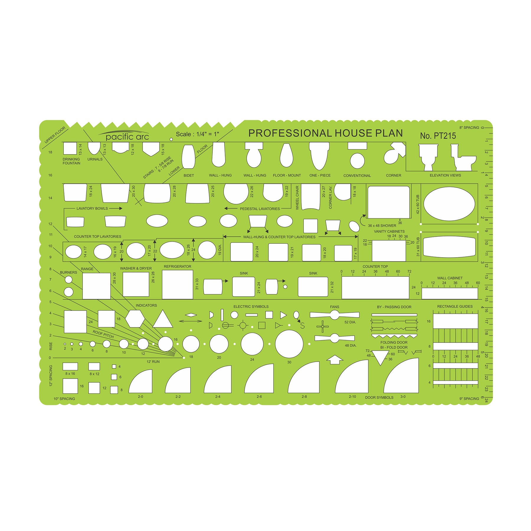 Pacific Arc, Architecture Template, Drawing aid stencil for professional or school work, for architects, draftsmen, and artists