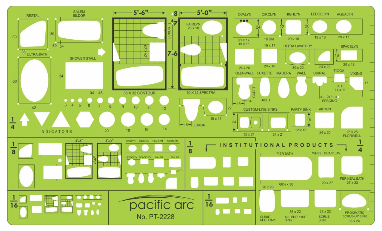 Pacific Arc, Architecture Template, Drawing aid stencil for professional or school work, for architects, draftsmen, and artists