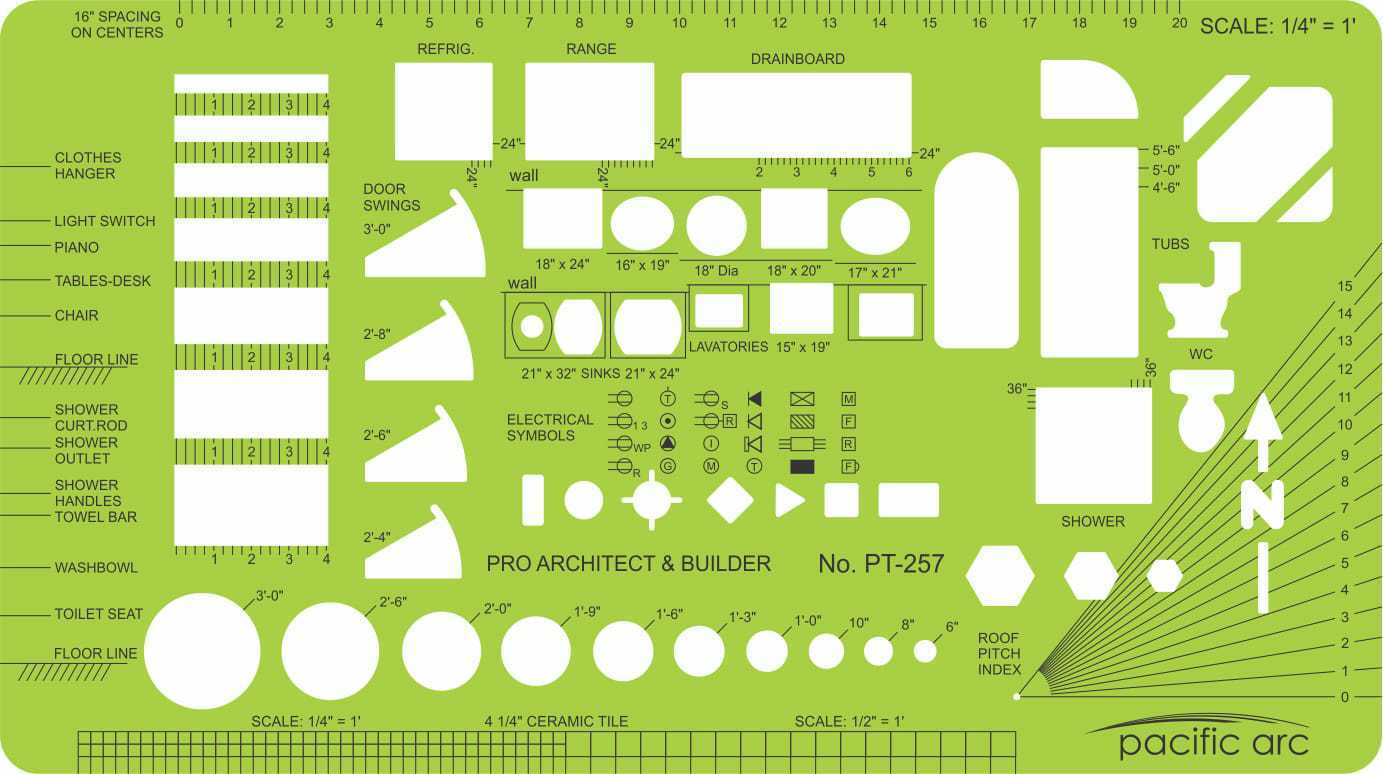 Pacific Arc, Architecture Template, Drawing aid stencil for professional or school work, for architects, draftsmen, and artists