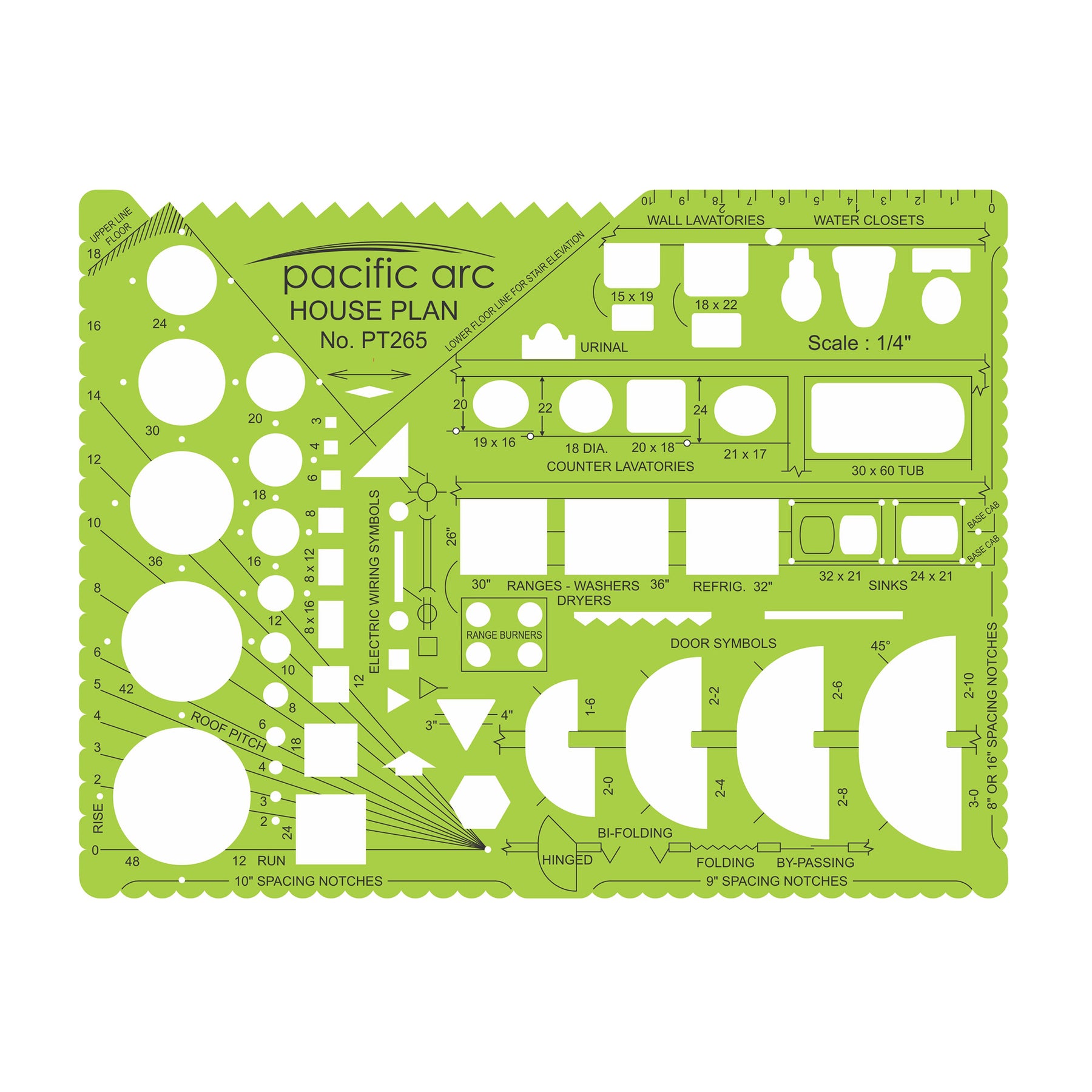 Pacific Arc, Architecture Template, Drawing aid stencil for professional or school work, for architects, draftsmen, and artists